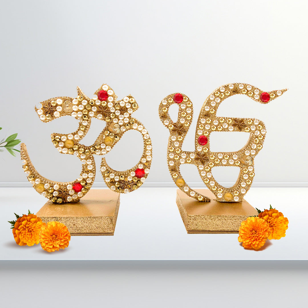 Decorative “Om & Omkara” Beaded, Religious Table Décor-TH-4820