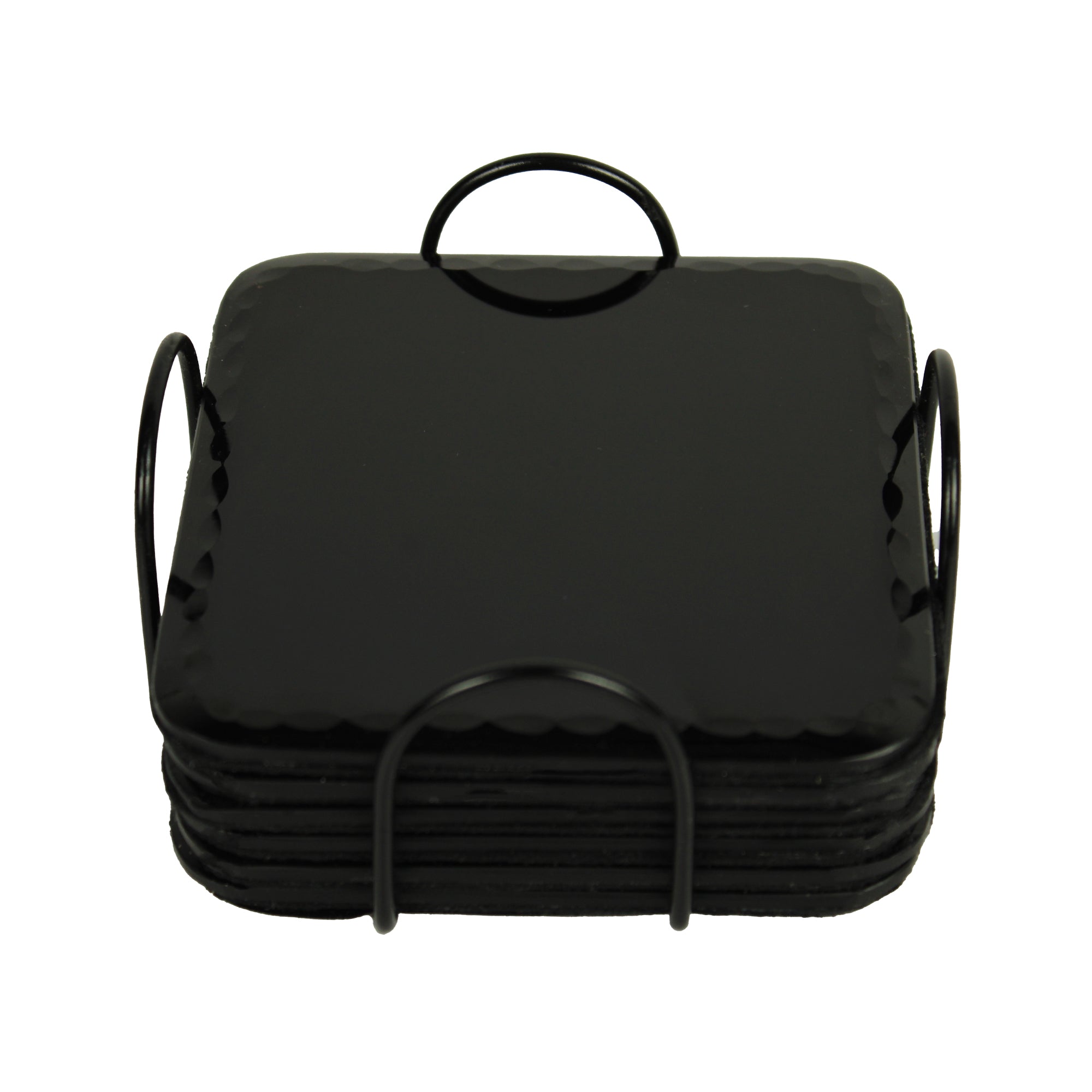 Glass Black Coaster Set of Six with Metal Tray