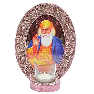 Guru Nanak Dev ji Rose Gold Photo Frame Table Top with T-Light
