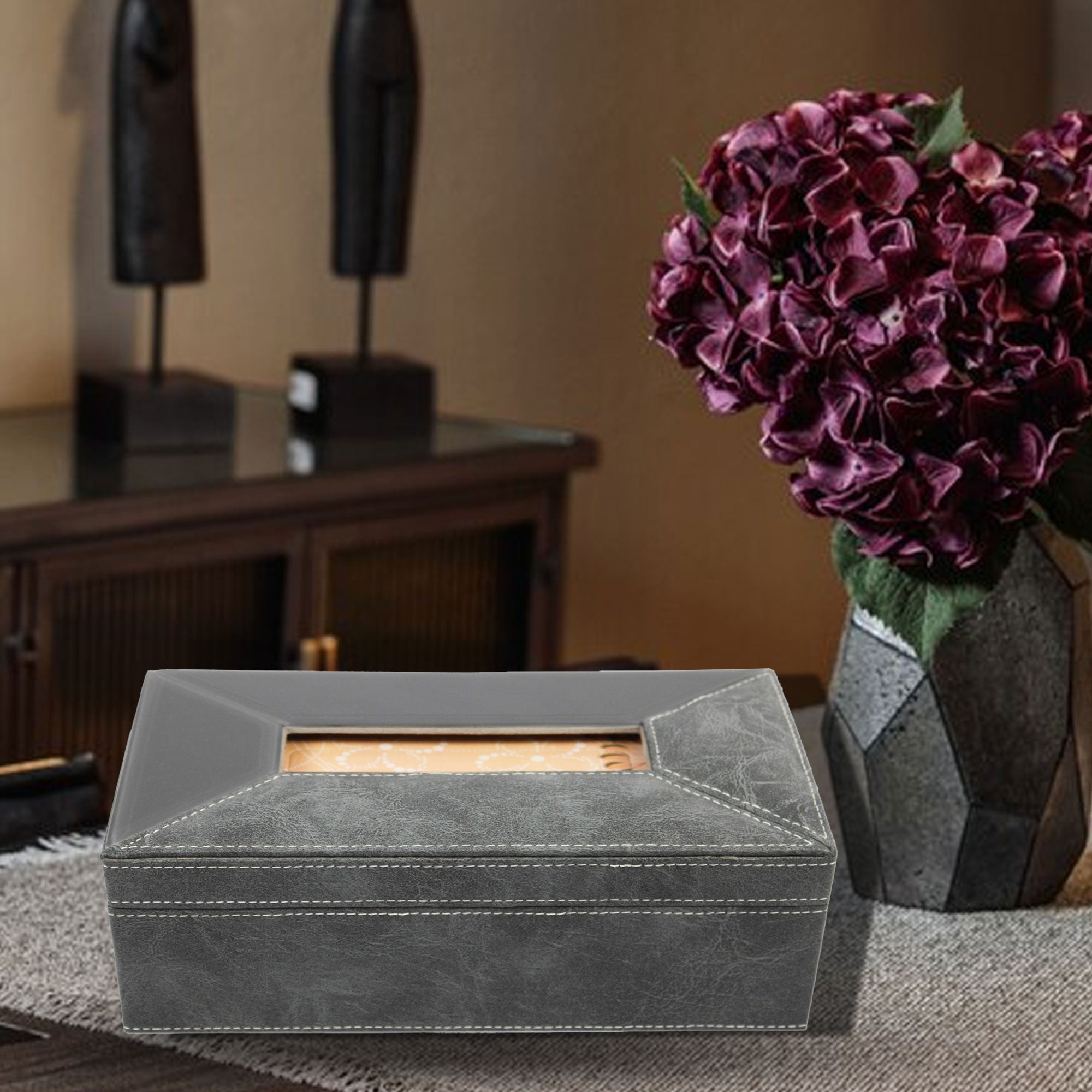 Grey Mirror / Leatherite Tissue Box