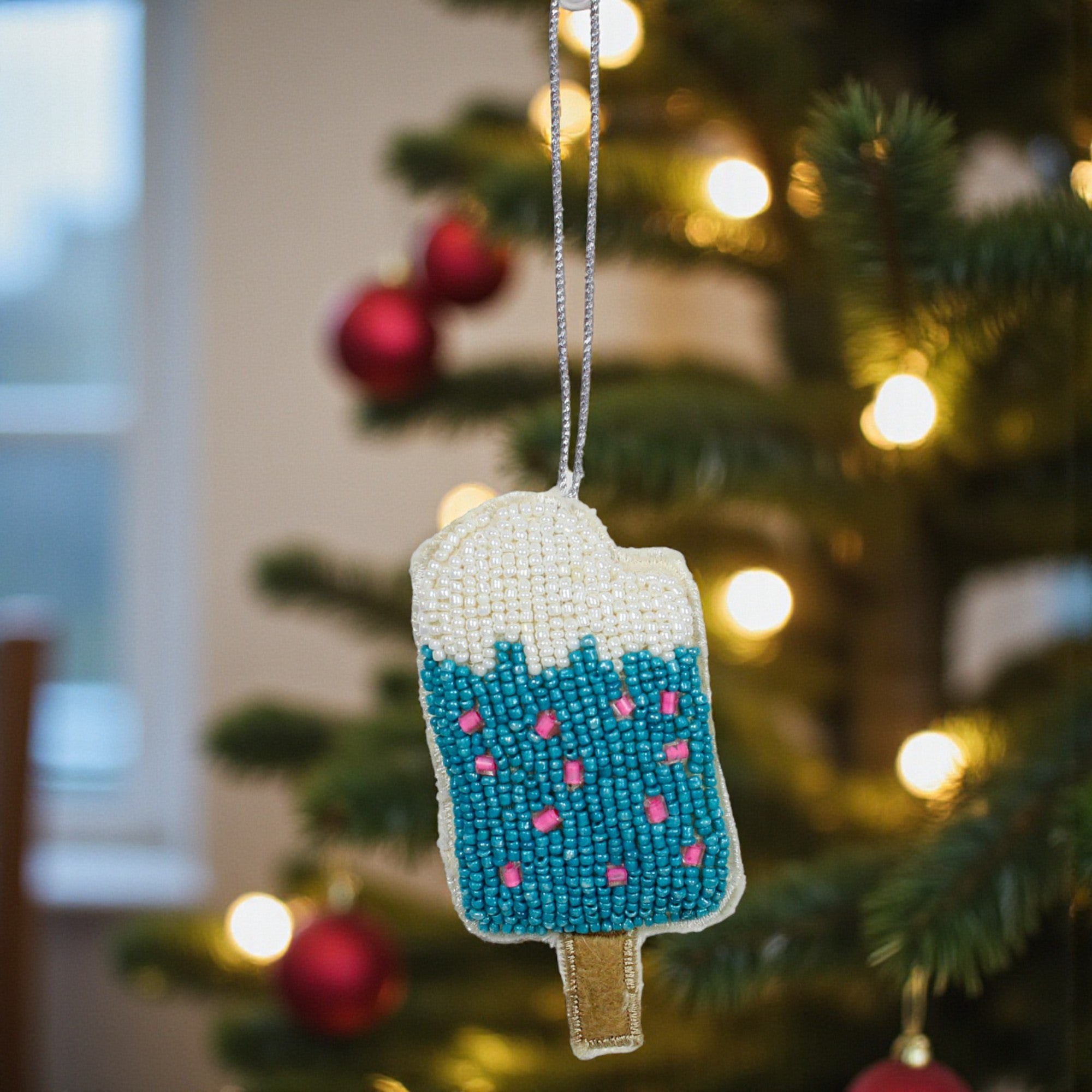  Set of 5 Beaded Ice cream Shaped Christmas Ornament 