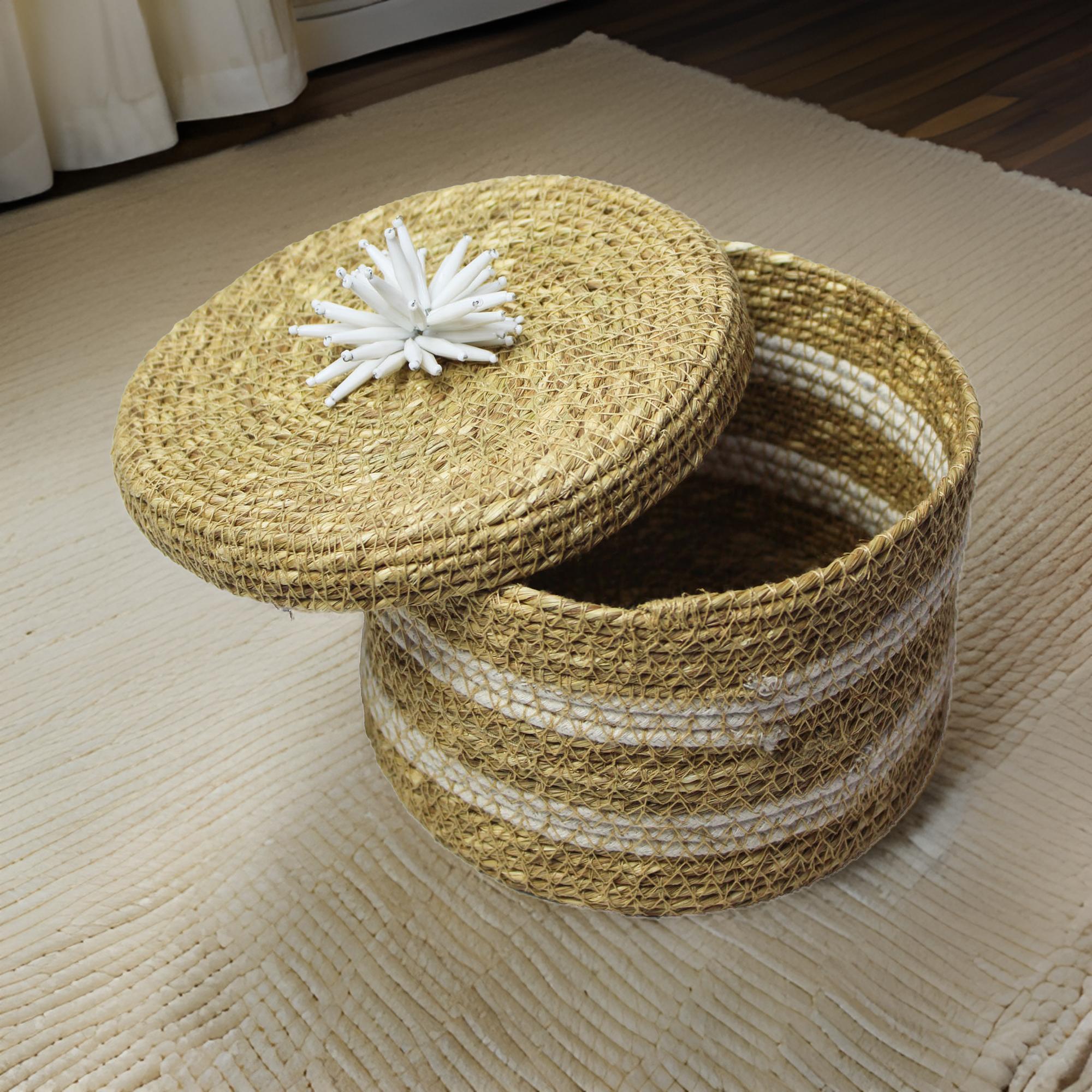 White Color Multipurpose Sea Grass Basket With Lid
