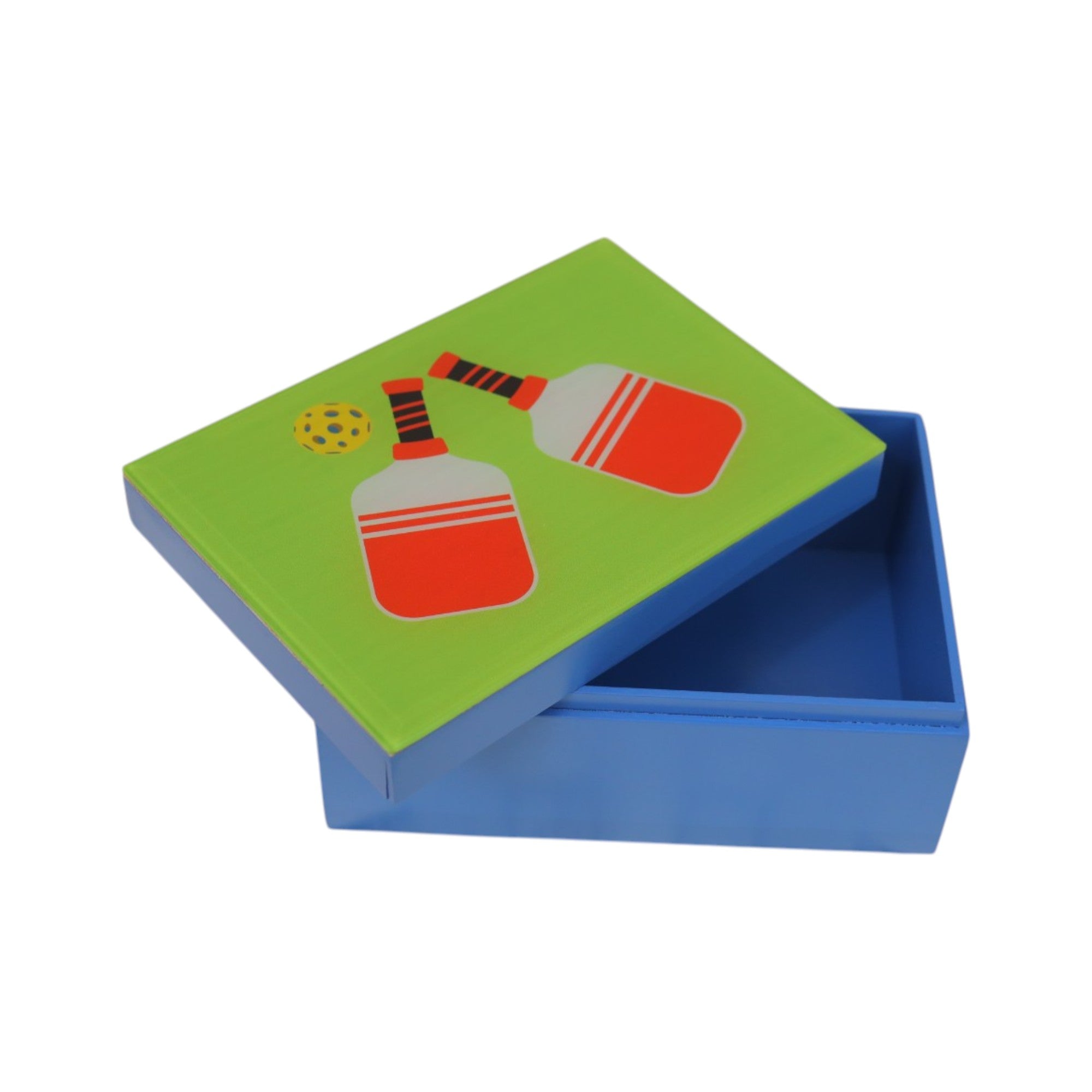 Premium Green Glass Small Storage Box with Pickle Ball Design