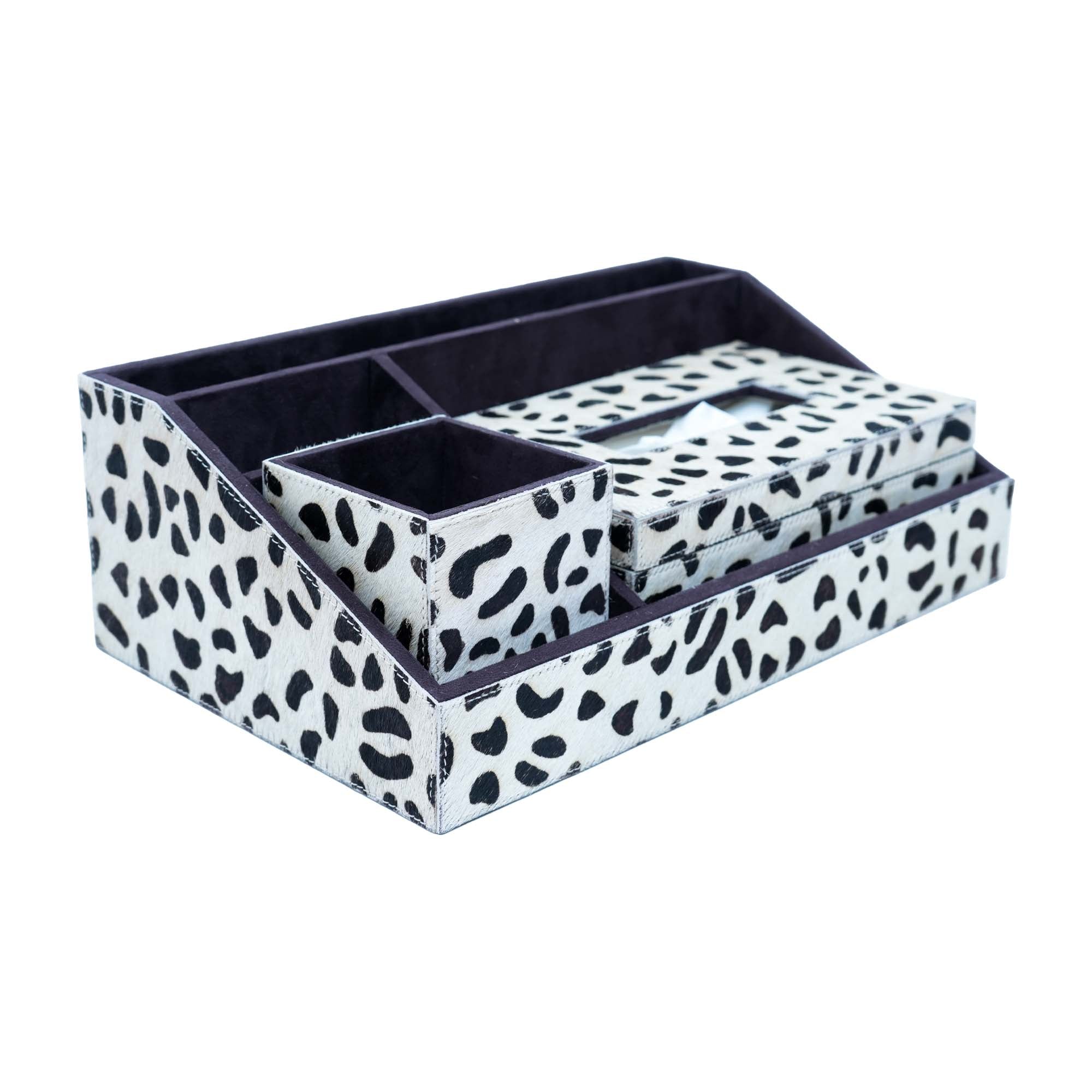 Premium Black White Stationery Desk Organizer With Tissue Box
