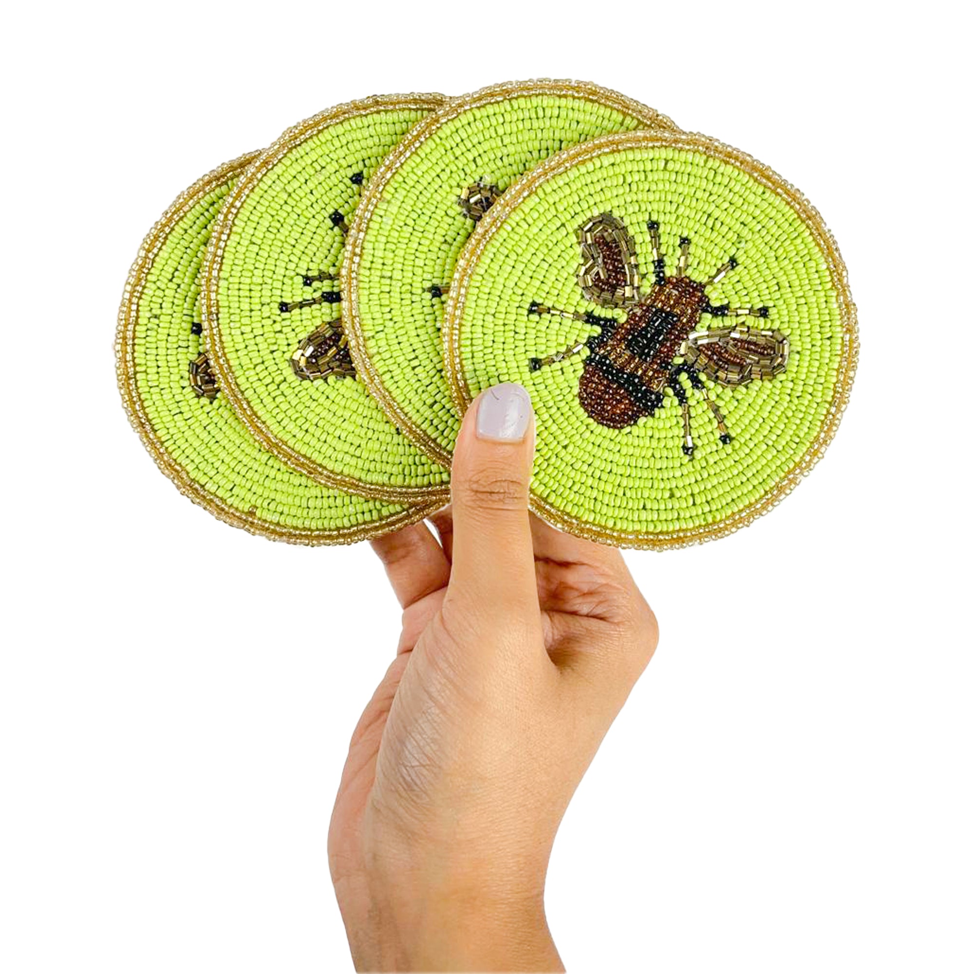 Beaded Embroidered Bug Design Coaster Set of Four