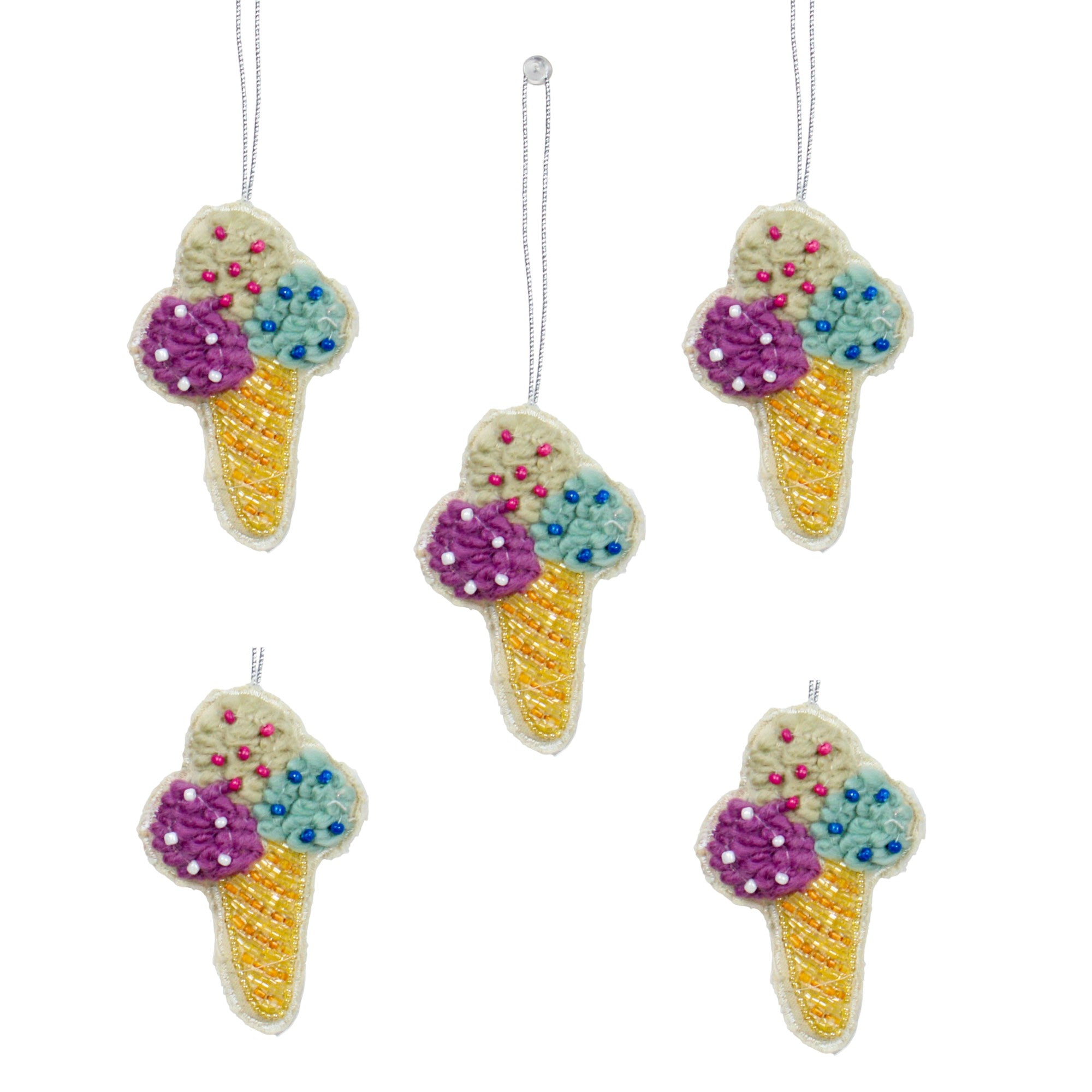  Set of 5 Beaded Softy Shaped Christmas Ornament 