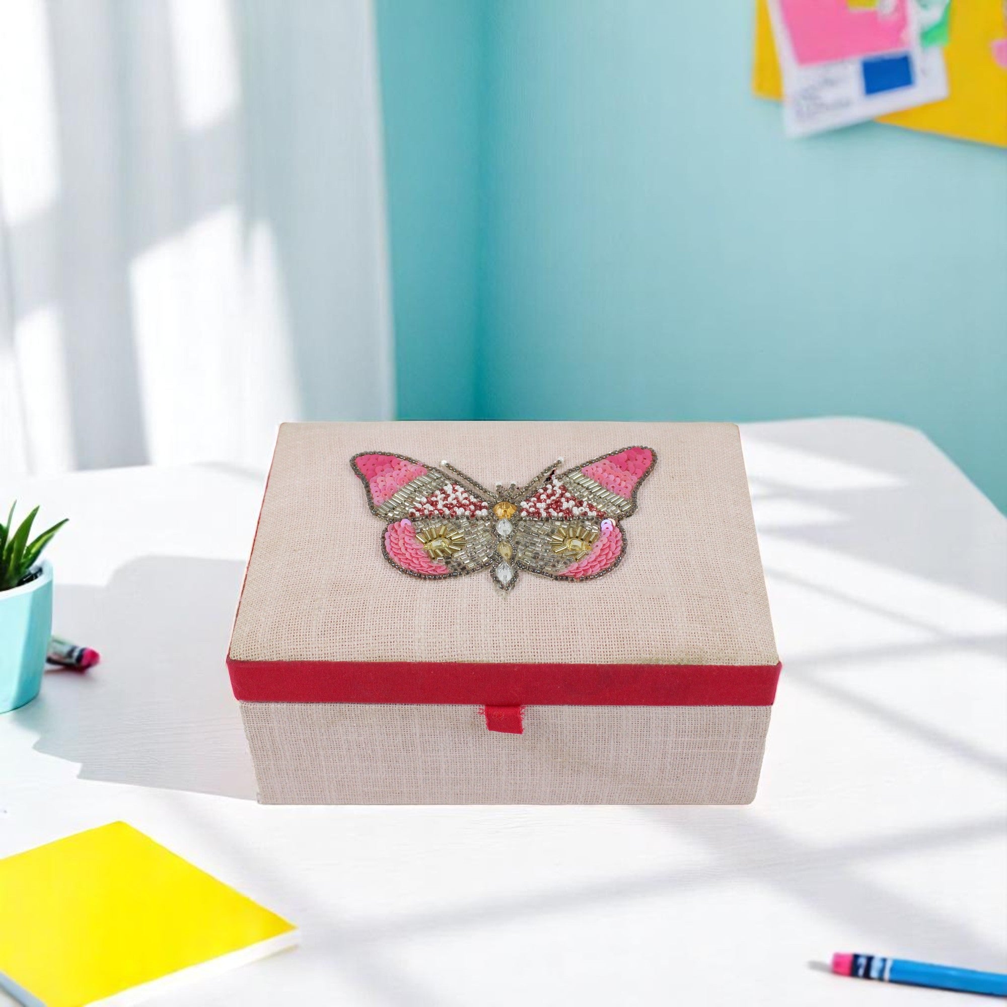 Butterfly Beaded Stationary Box for Kids