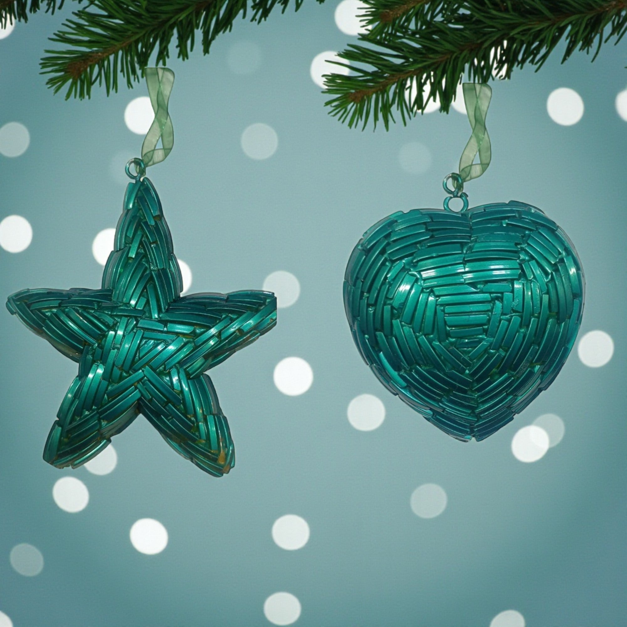  Set of 2 Glass Star Shaped and Heart Shaped Christmas Tree Ornament 