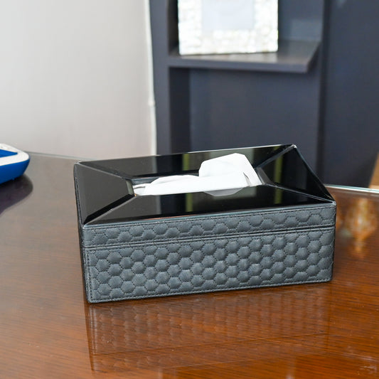 Black Leatherite Glass Tissue Box