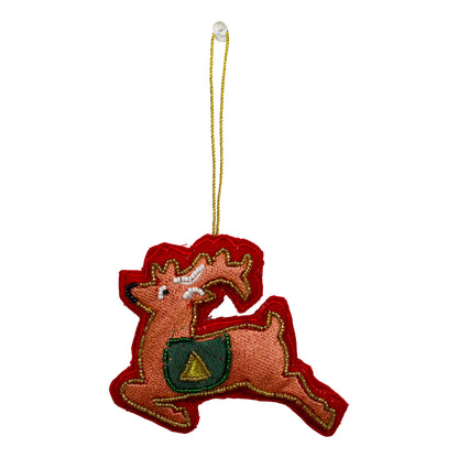 Set of 2 Embroidered Christmas Ornament Tree Hanging