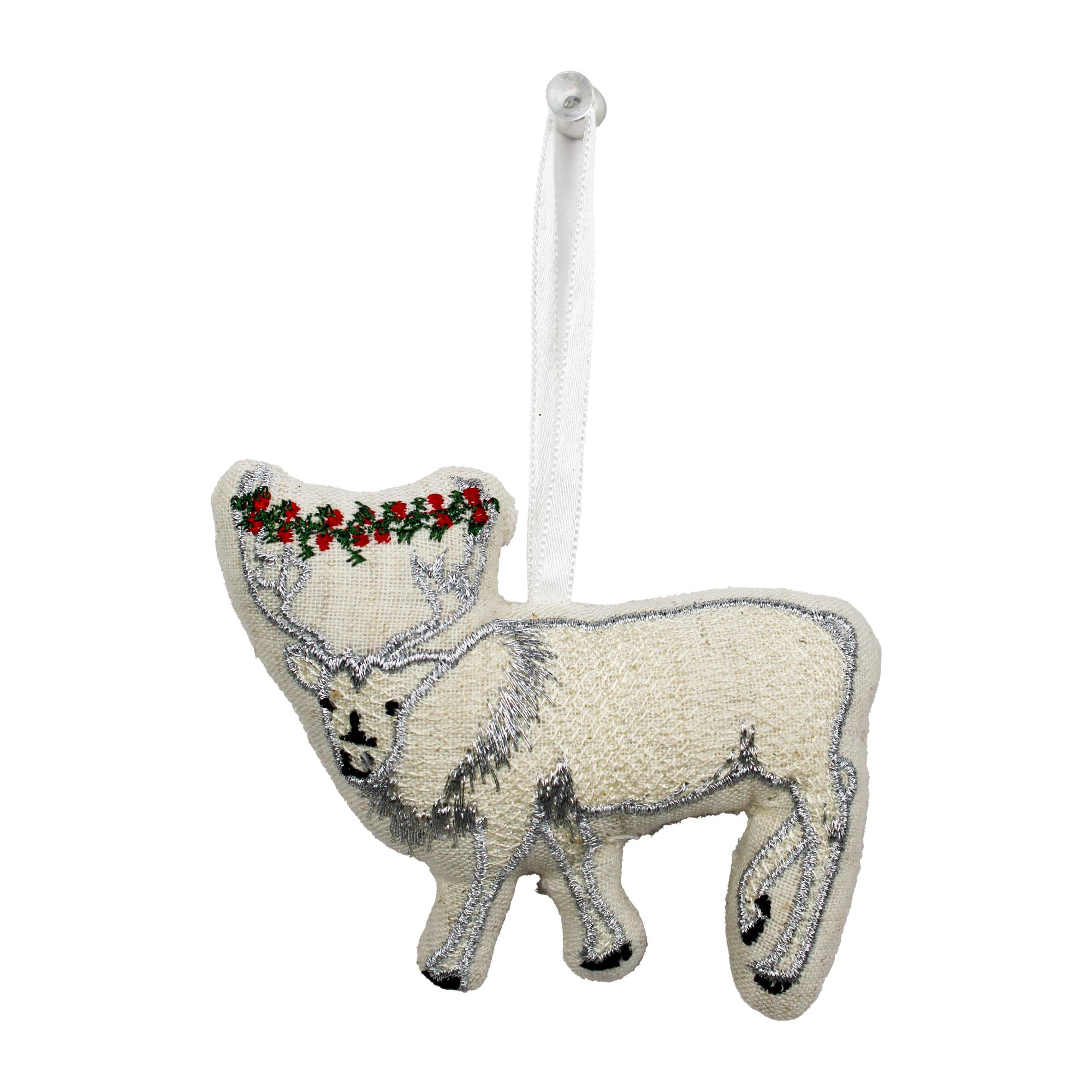 Set of 2 Embroidered Deer Christmas Hanging Ornament
