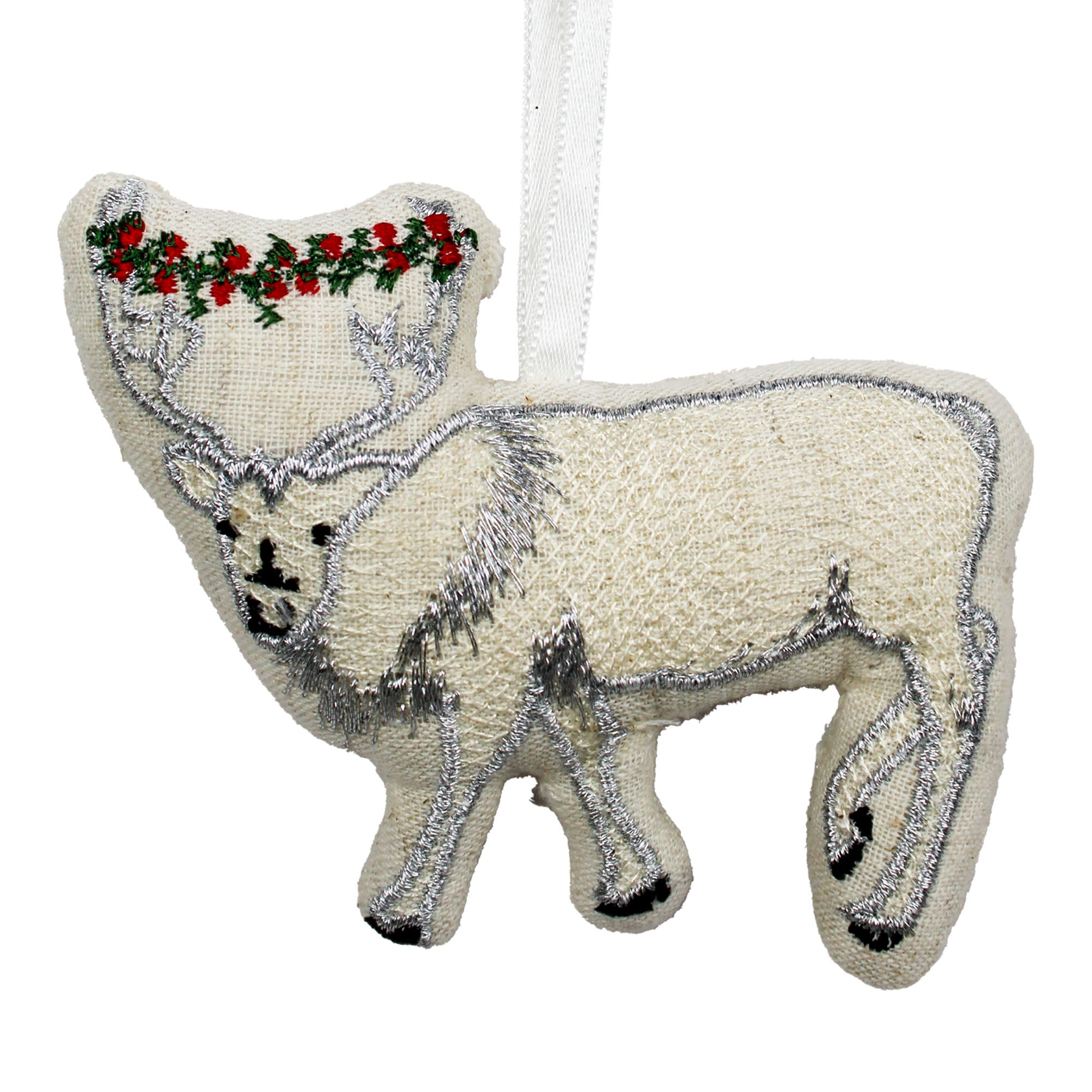 Set of 2 Embroidered Deer Christmas Hanging Ornament