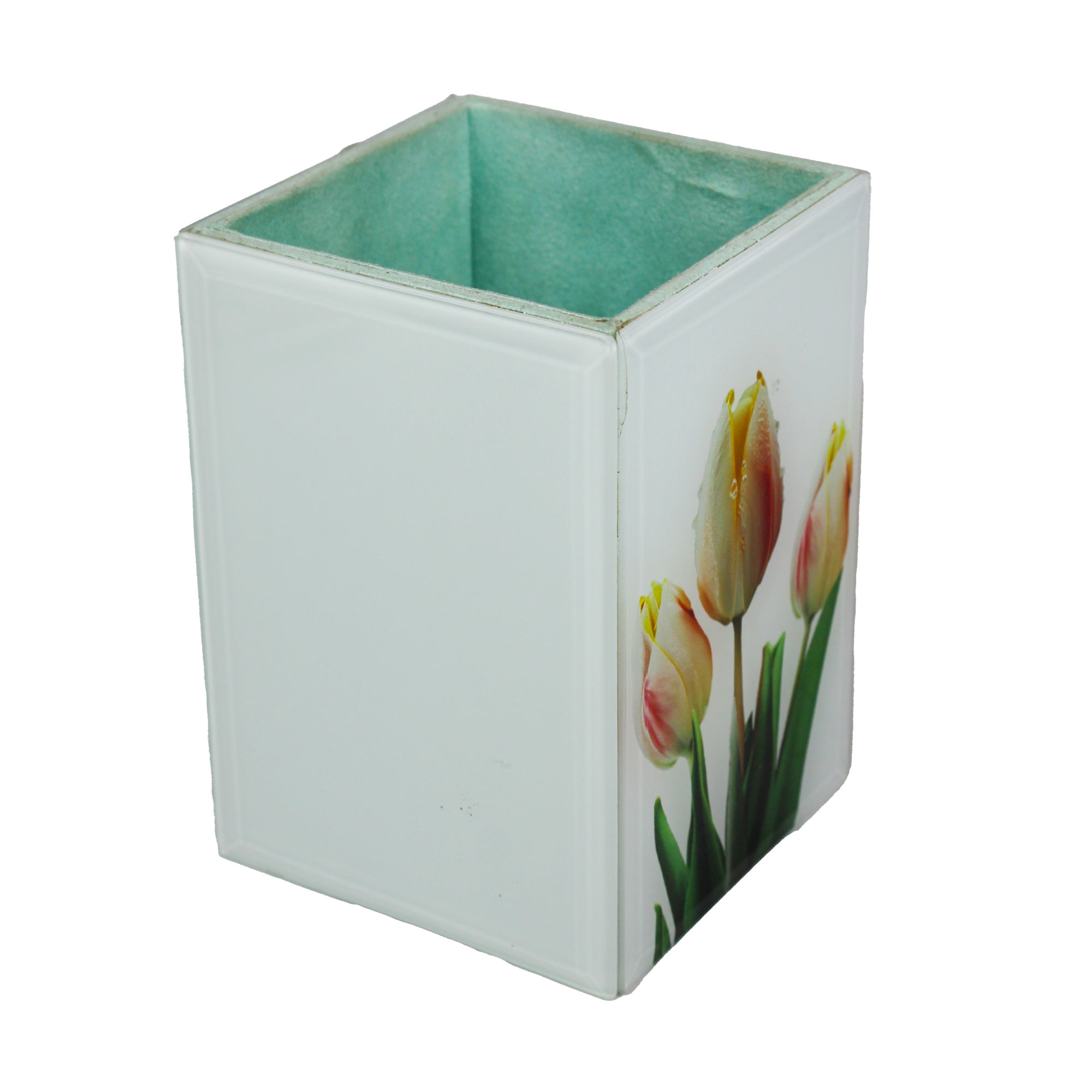 Tulip-Design Glass Printed Cutlery Holder