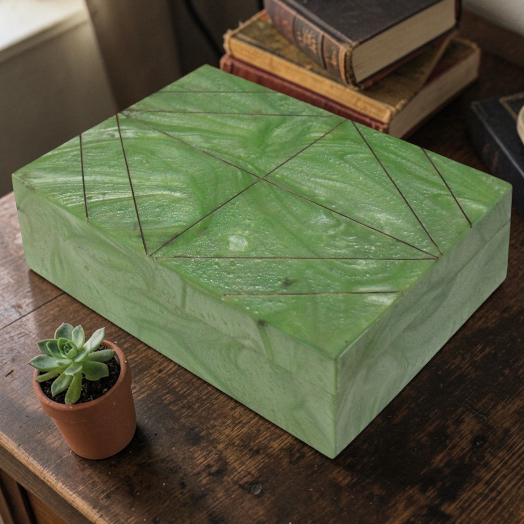 Vintage Art Deco Style Marbled Green Jewelley Box