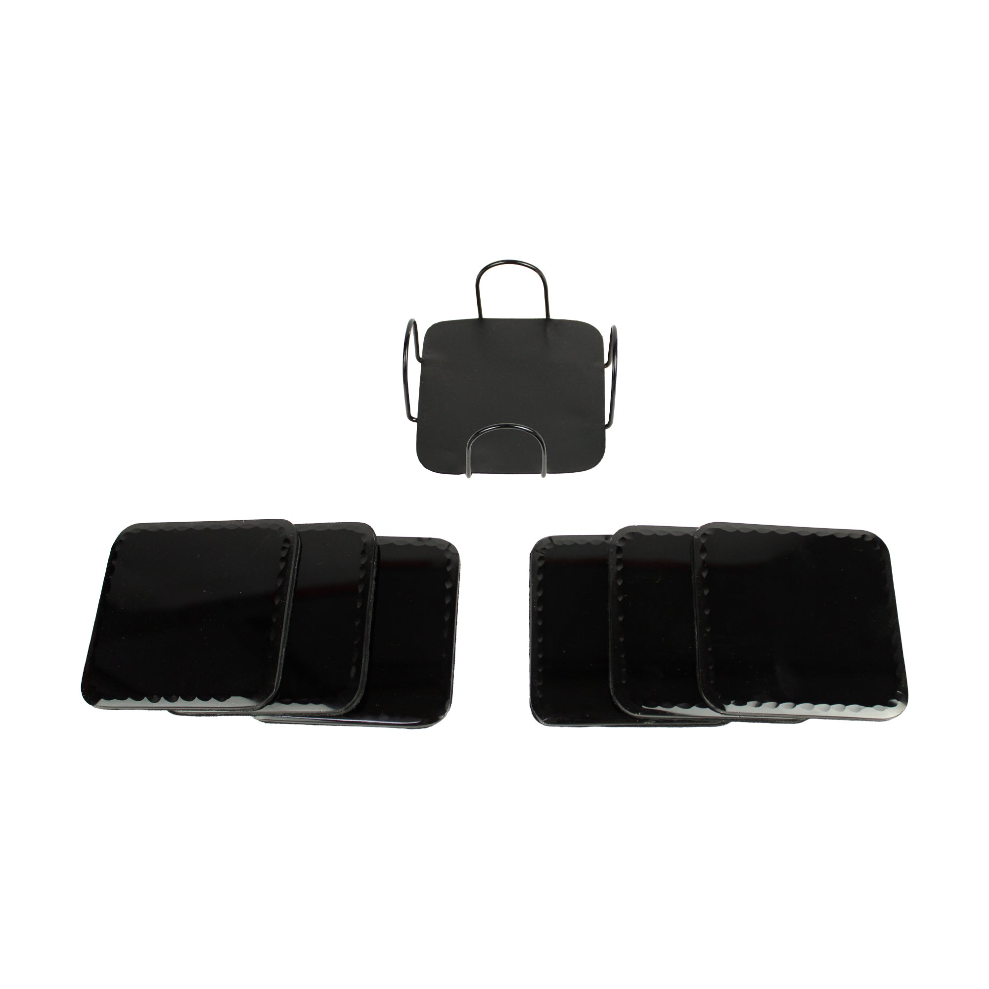 Glass Black Coaster Set of Six with Metal Tray