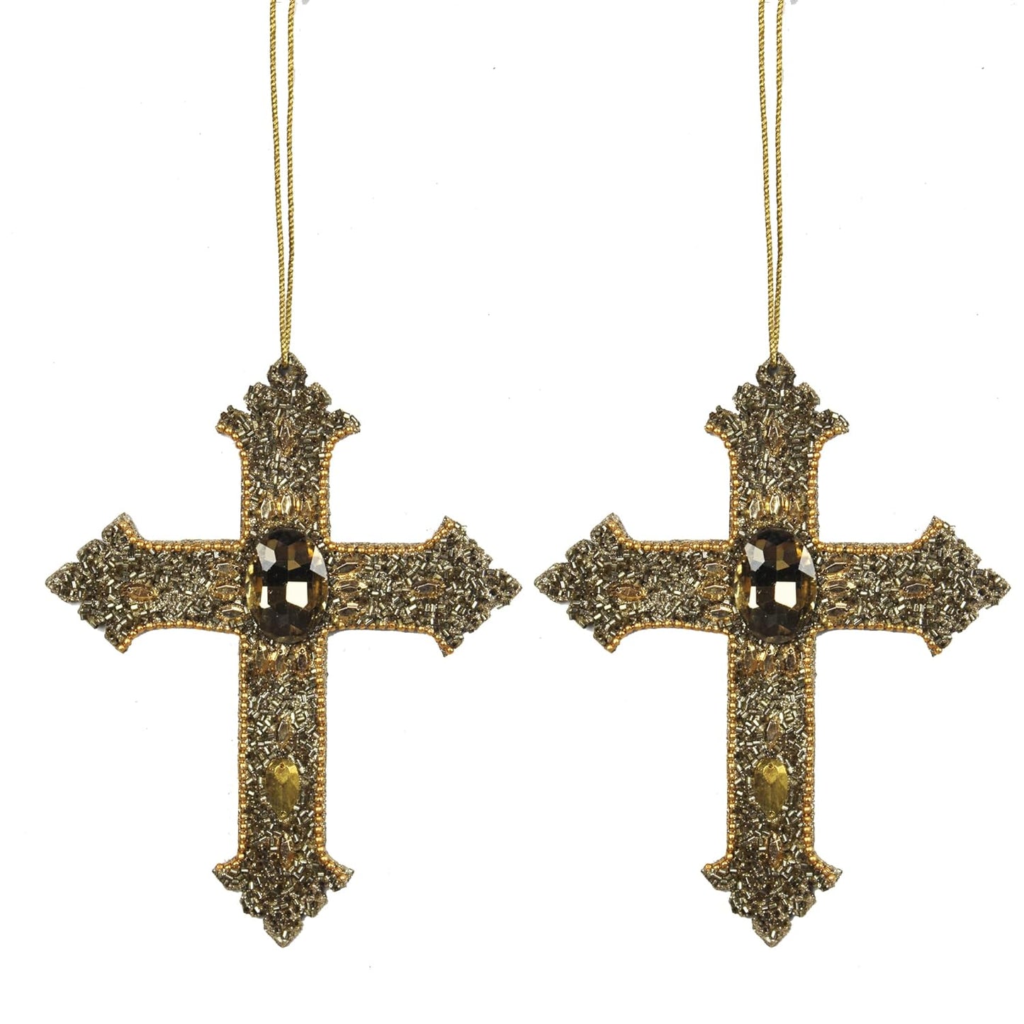 Set of 2 Jewelled / Beaded "CROSS" Shaped Hanging Christmas Ornaments