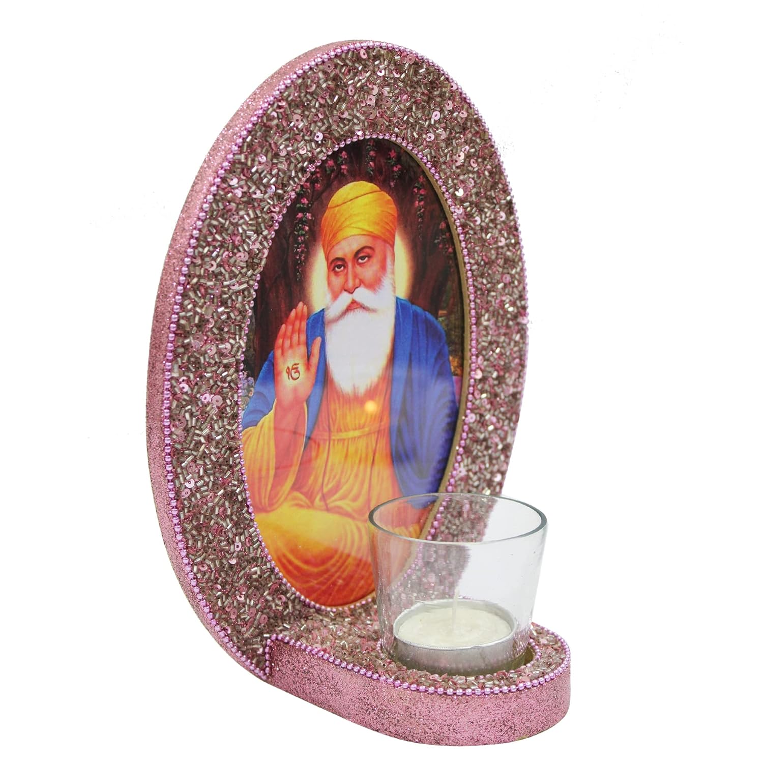 Guru Nanak Dev ji Rose Golden Photo Frame Table Top with T-Light