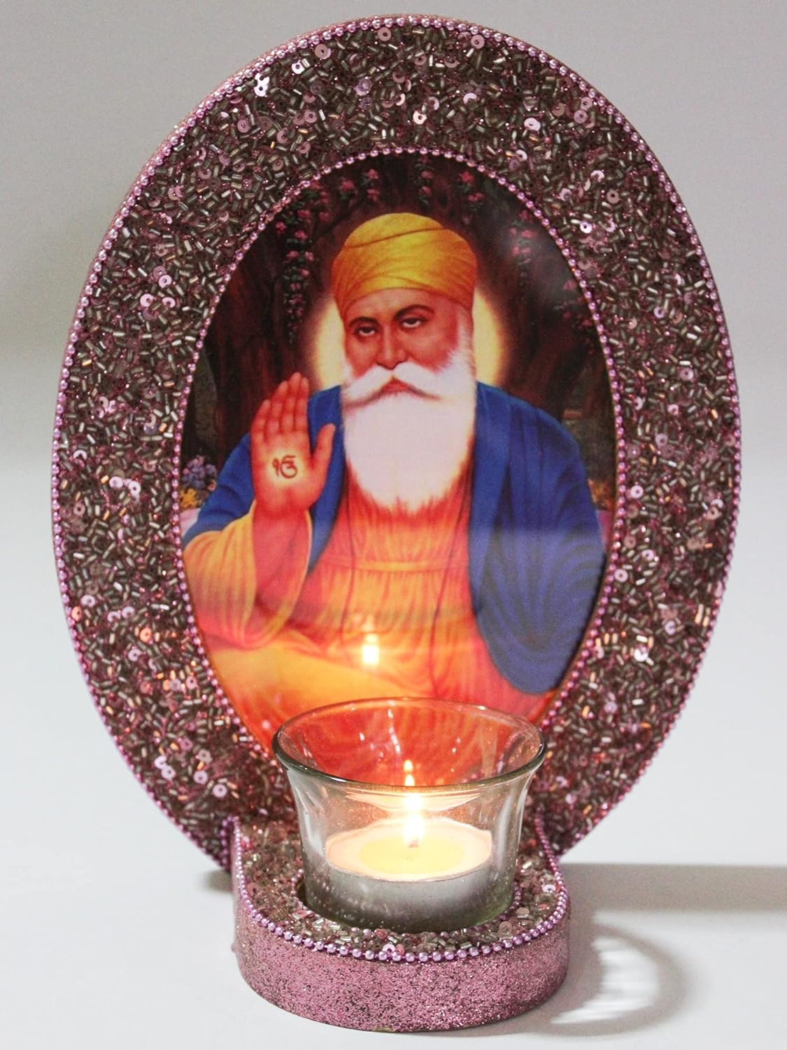 Guru Nanak Dev ji Rose Golden Photo Frame Table Top with T-Light