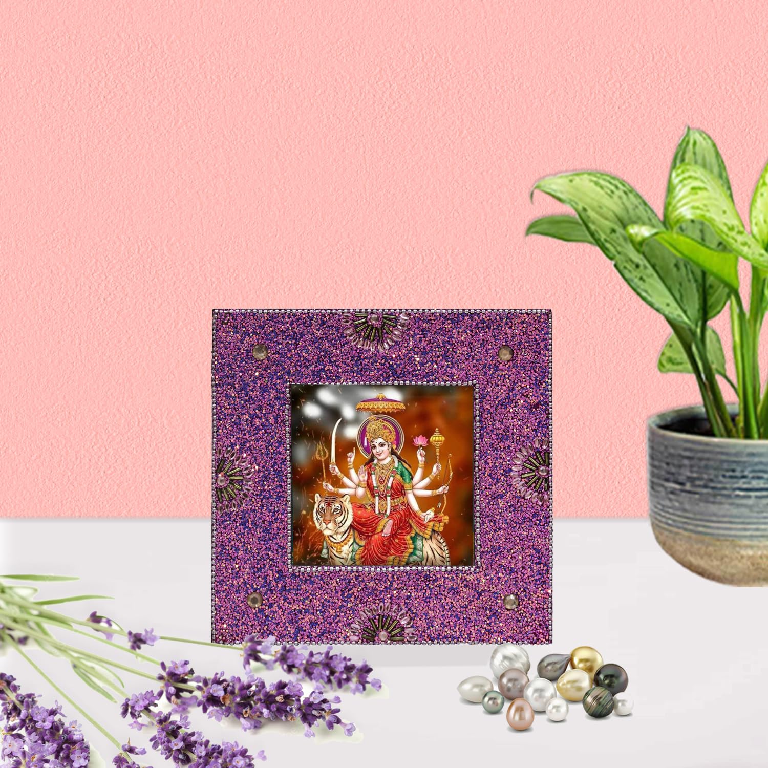 Mahishasur Mardini Durga Mata Pink Frame for Blessings