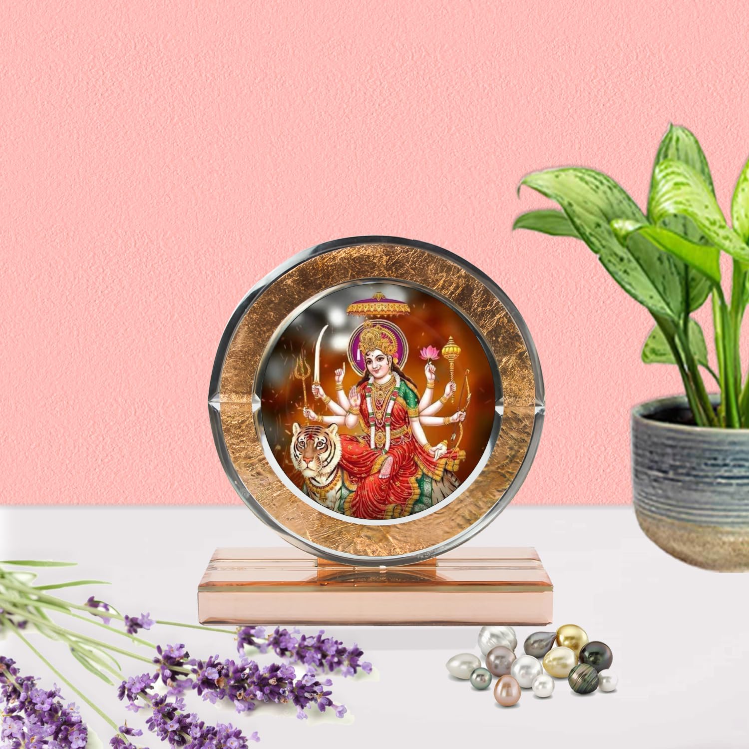 Designer Glass Maa Durga Photo Frame for Puja