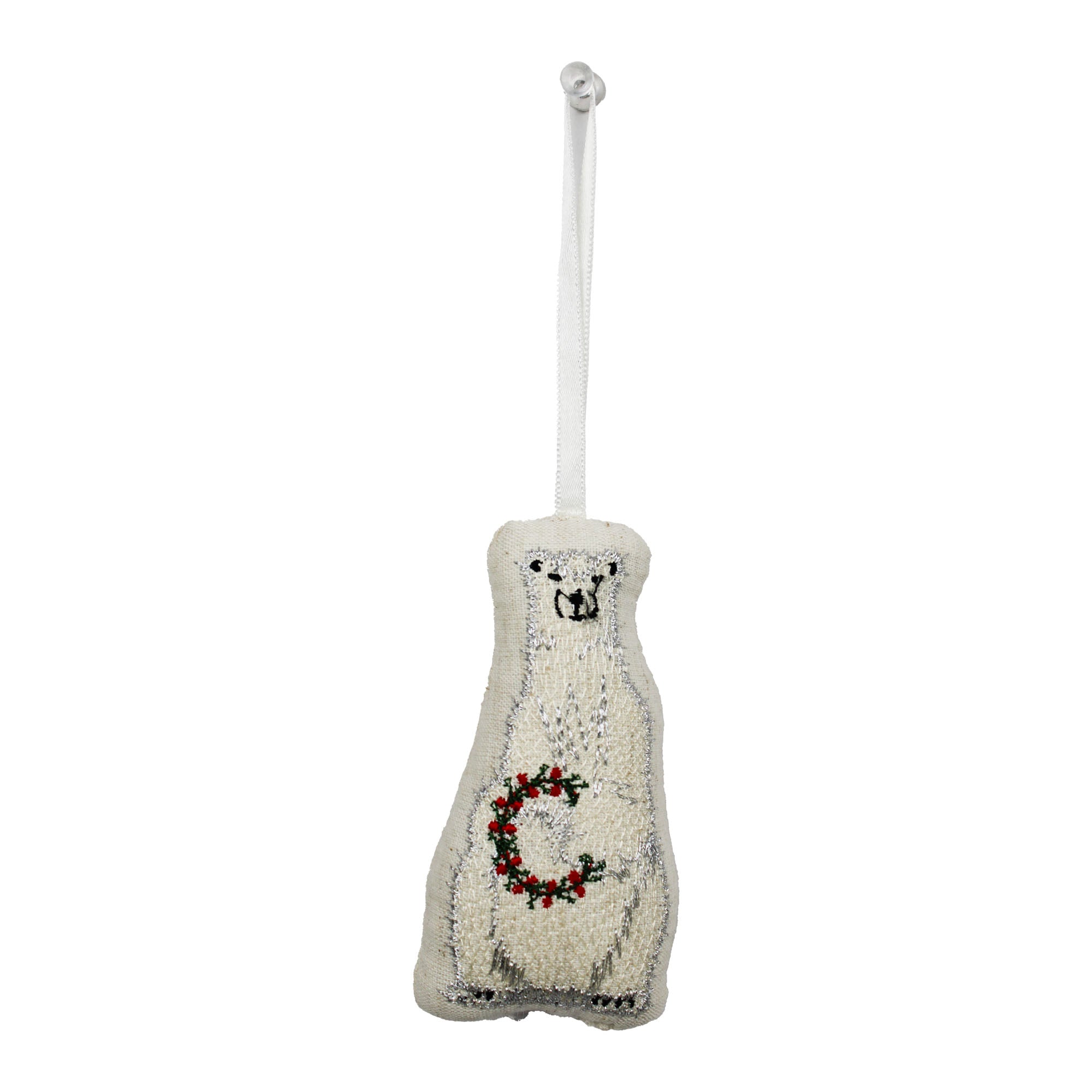 Set of 2 Embroidered Bear Christmas Hanging Ornament