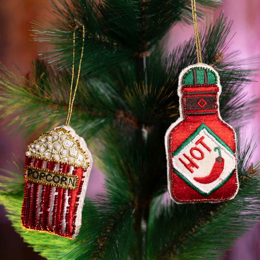 Set of 2 Embroidered Christmas Tree Hanging Ornament