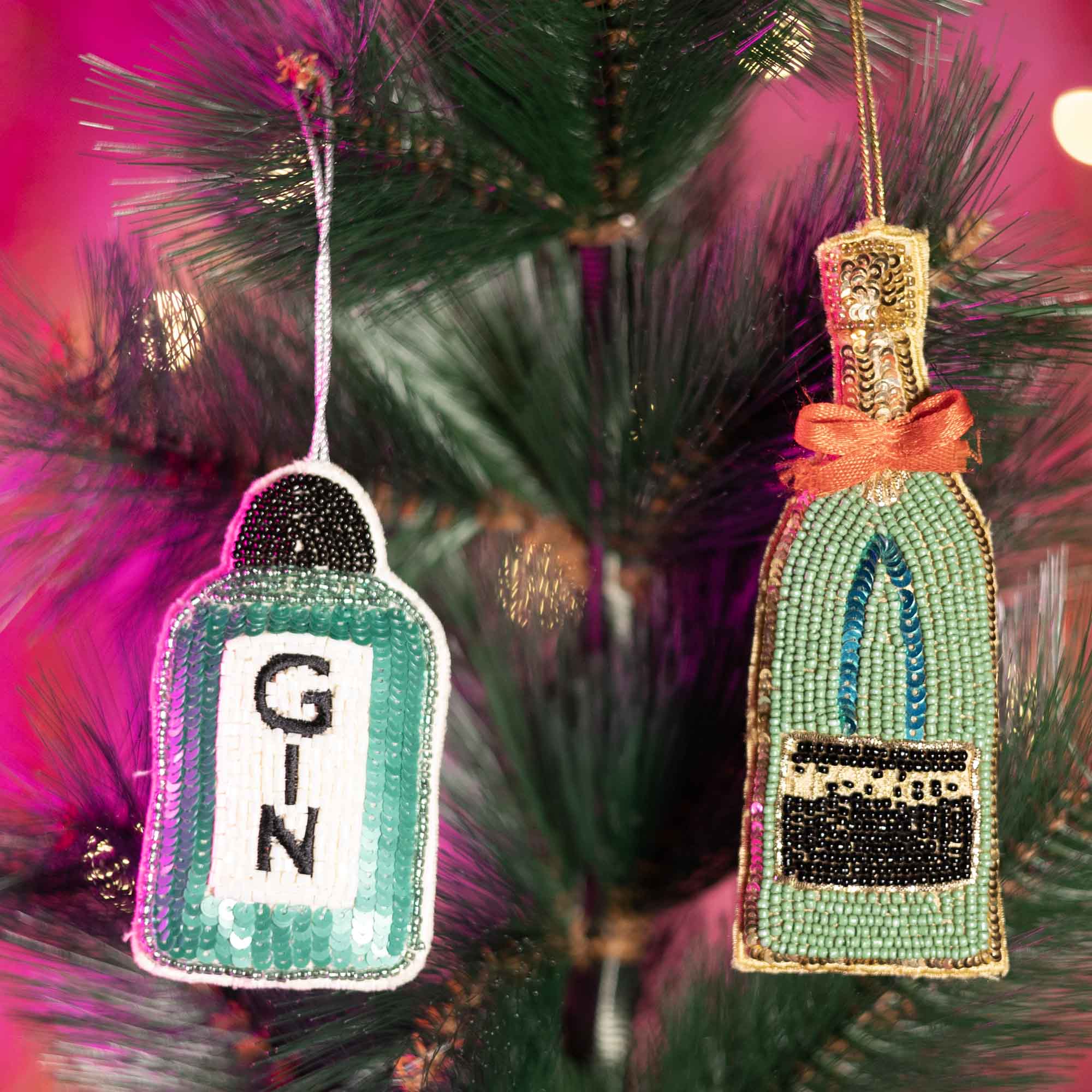 Set of 2 Bottle Shaped Christmas Ornament