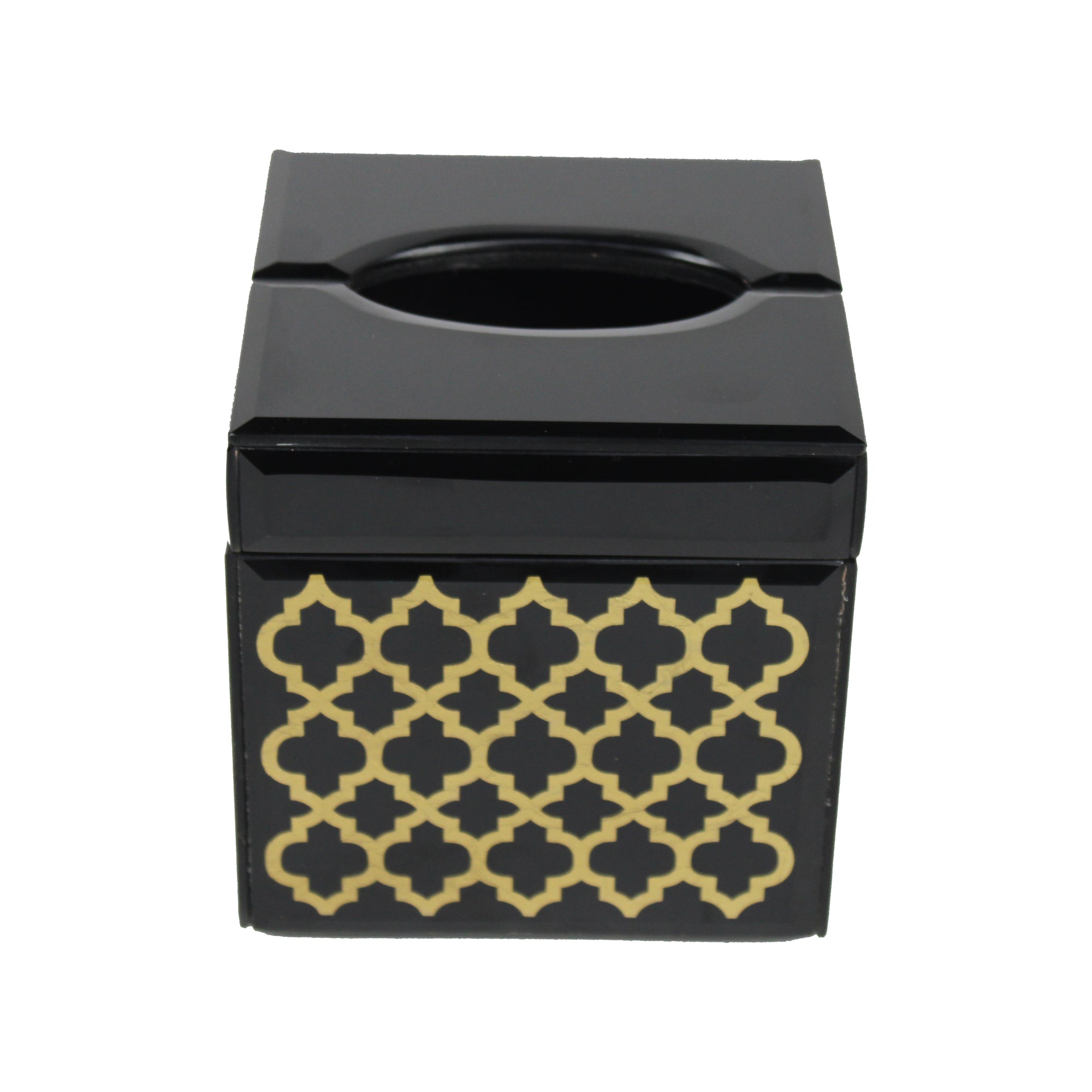 Premium Designer Black Glass with Gold Work Square Tissue Box for Bathrooms