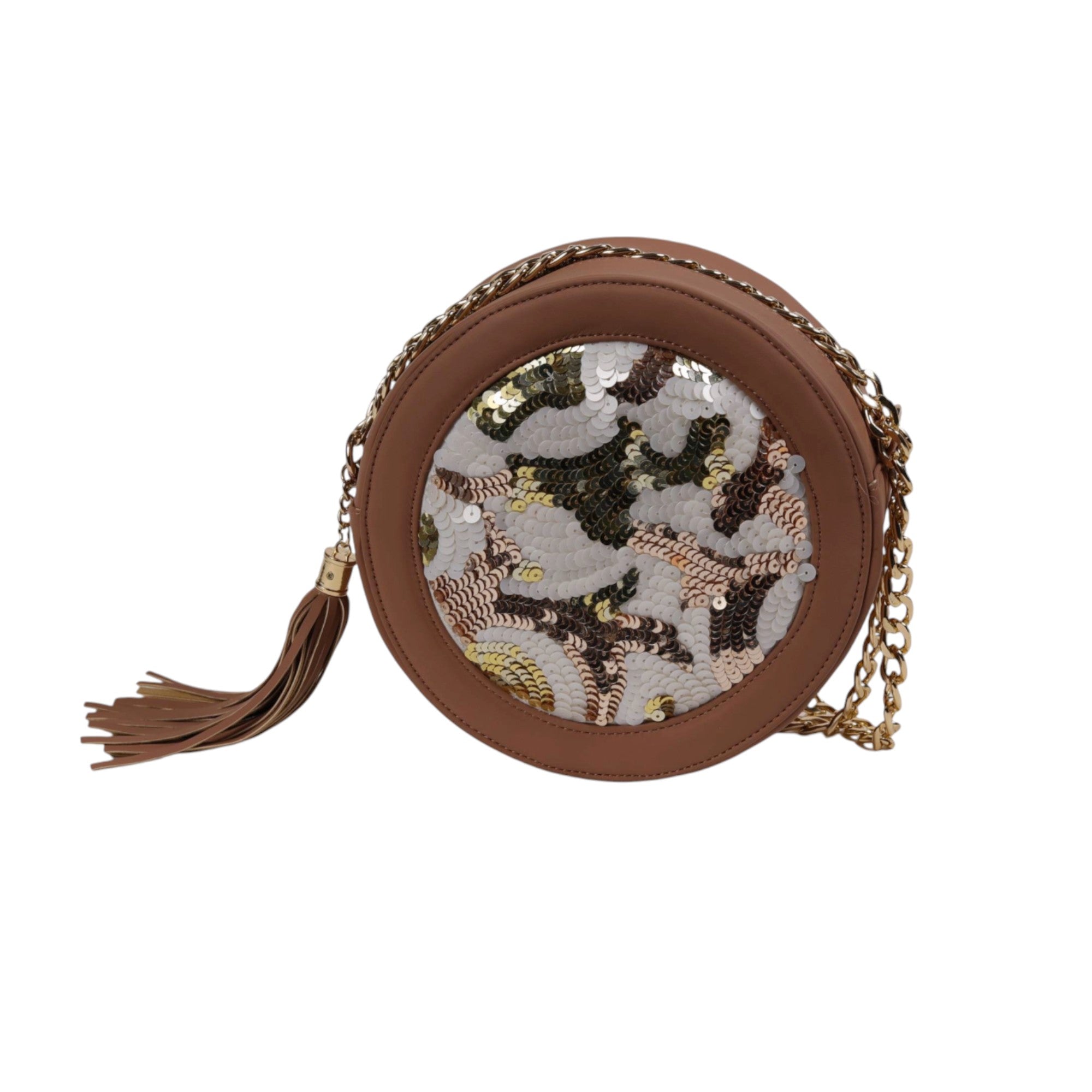  Round Hand-Embroidered Beaded High-Quality PU Bag 