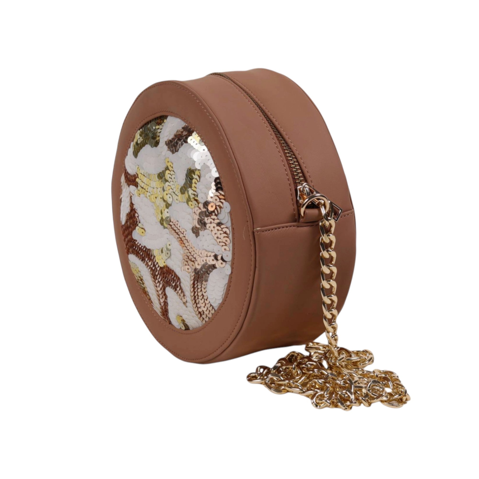 Round Hand-Embroidered Beaded High-Quality PU Bag