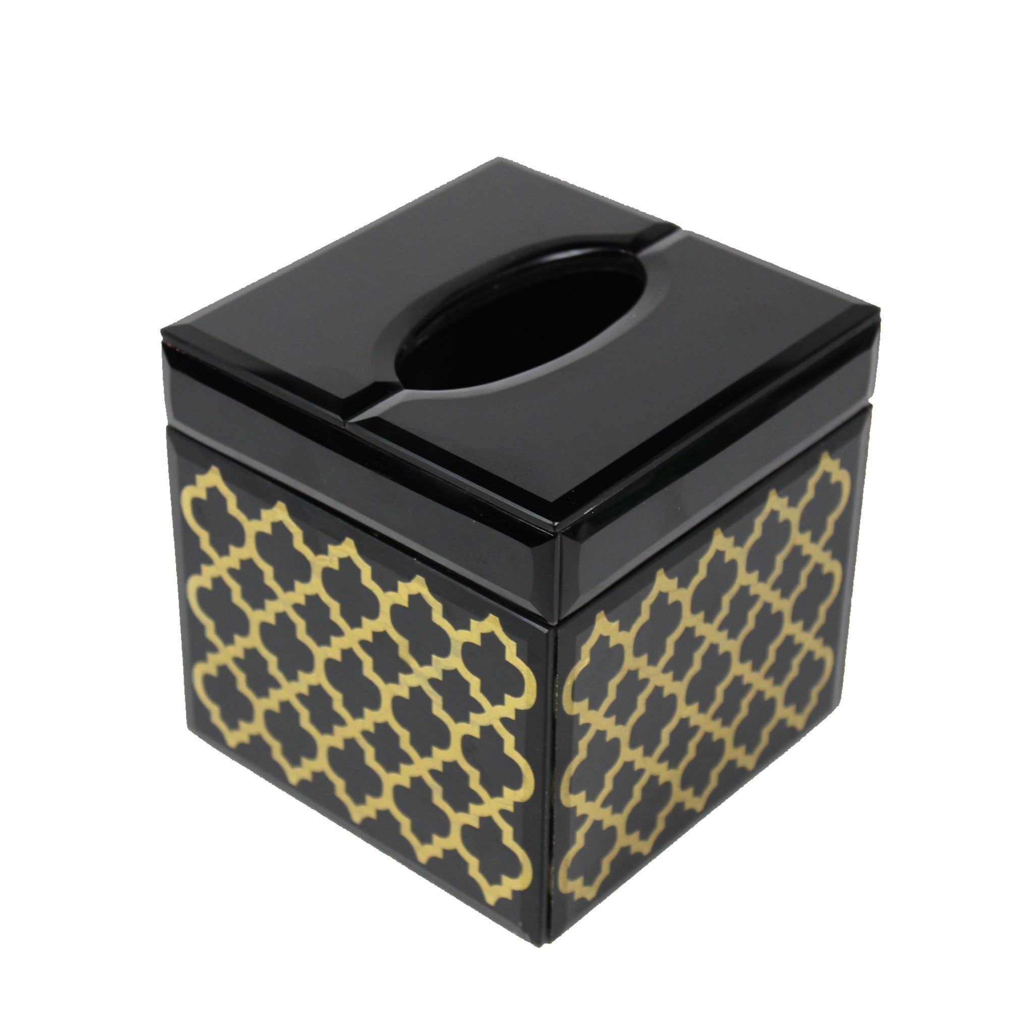 Premium Designer Black Glass with Gold Work Square Tissue Box for Bathrooms
