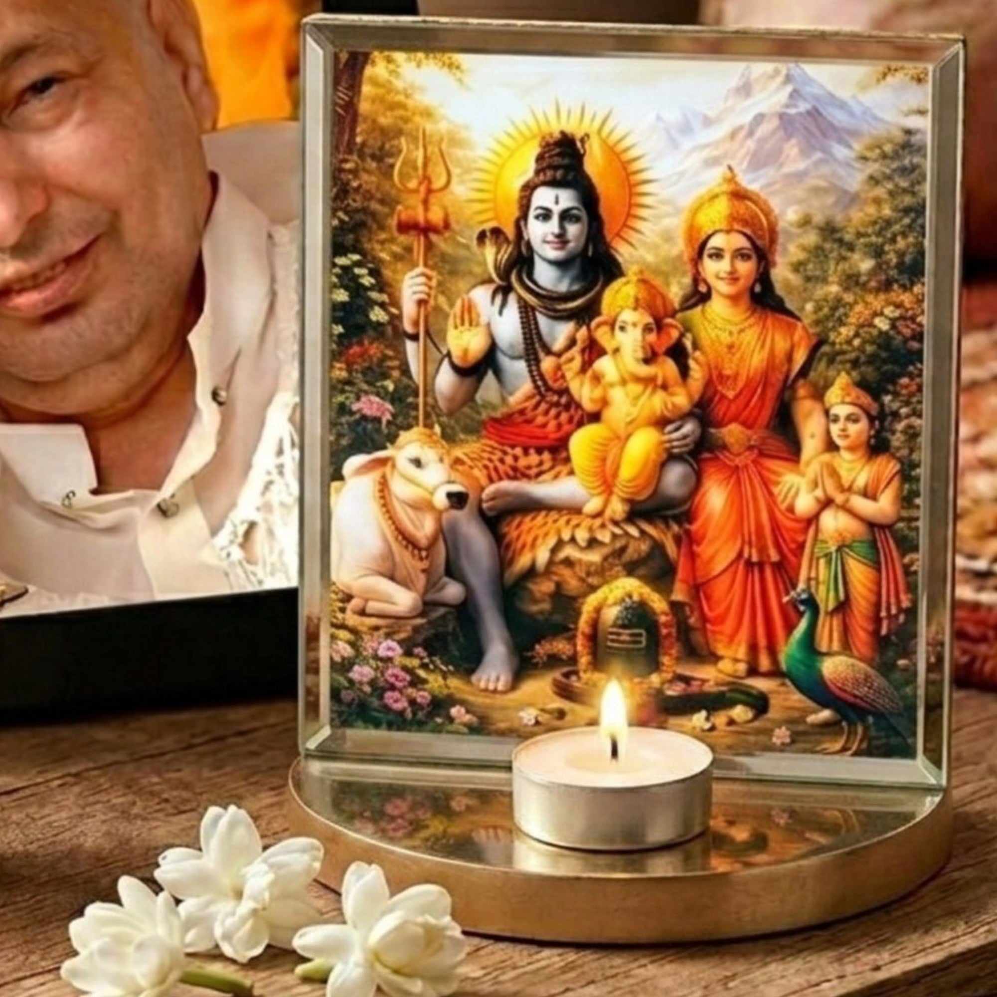Shiv Parivar Photo Frame with Tealight Holder Stand