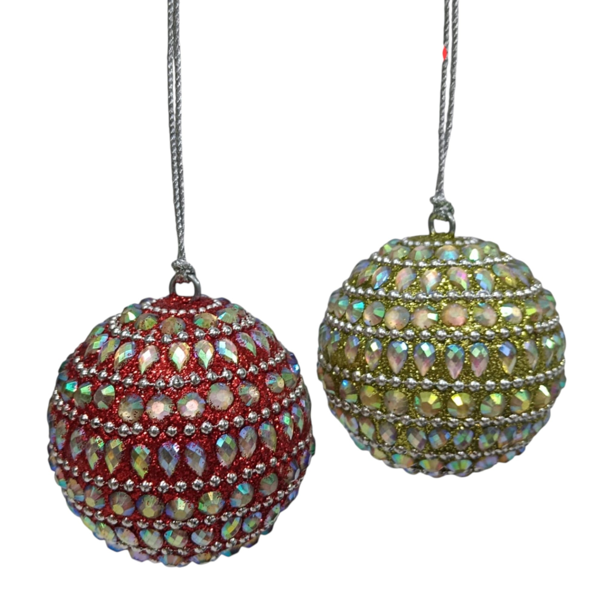 Set of 2 Beaded / Mirror Chips Balls Christmas Hangings