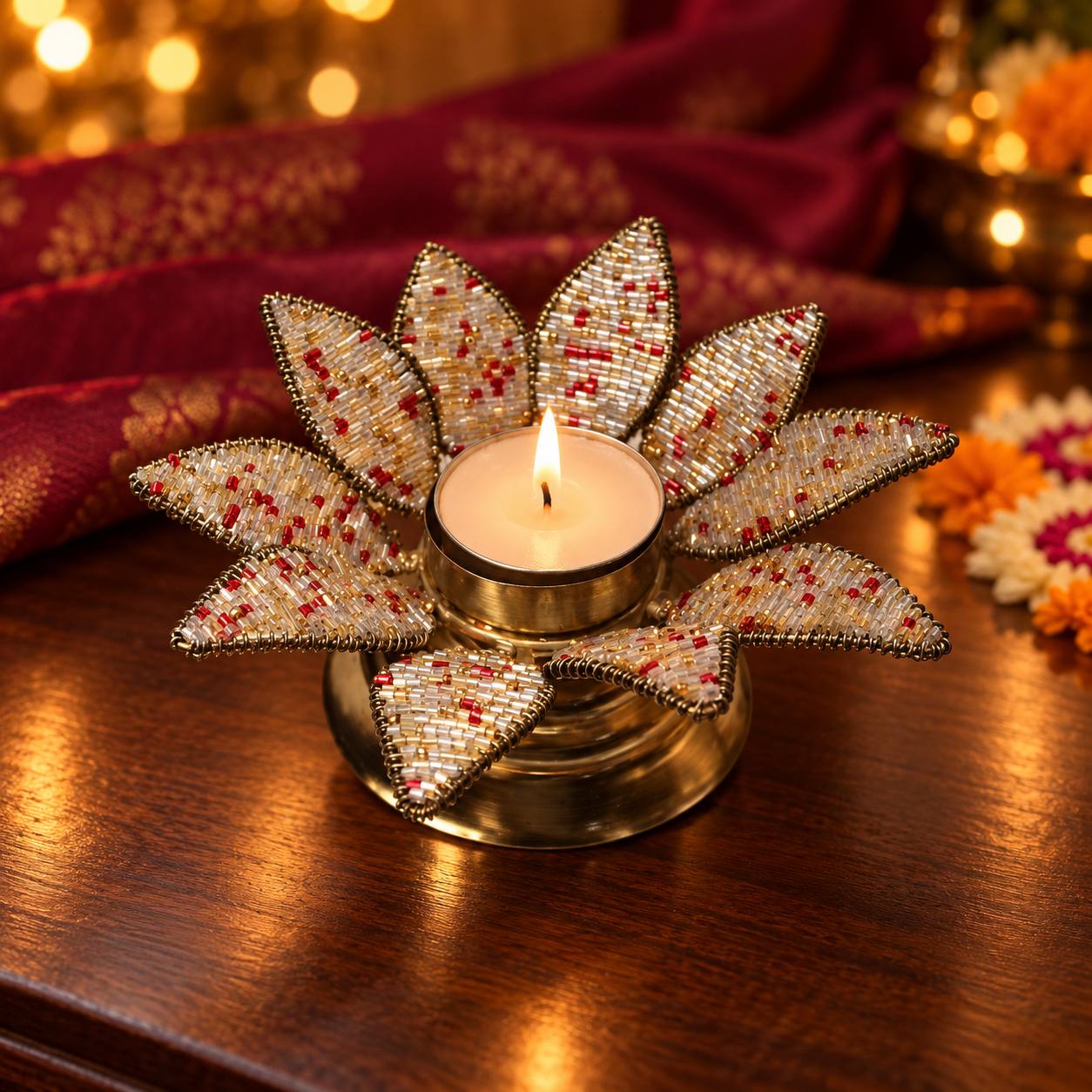  Handcrafted Beaded Lotus Tealight Holder 