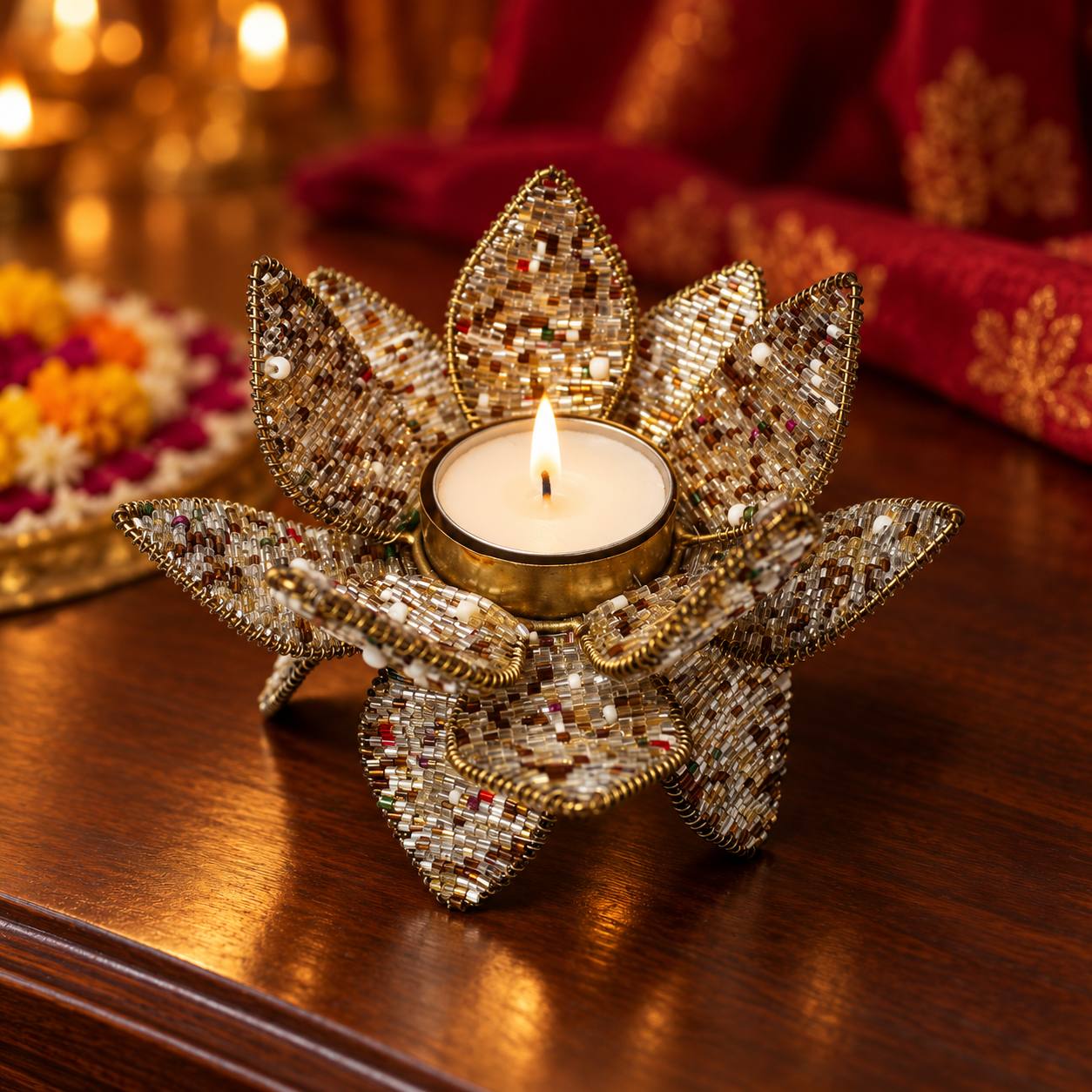 Handcrafted Beaded Lotus Tealight Holder