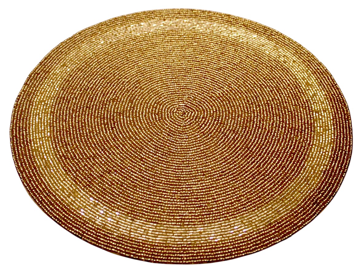 Golden Beaded Placemats for  Dining Set of Two