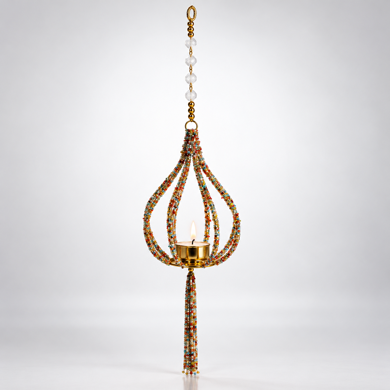 Beaded Teardrop Hanging Tealight Holder