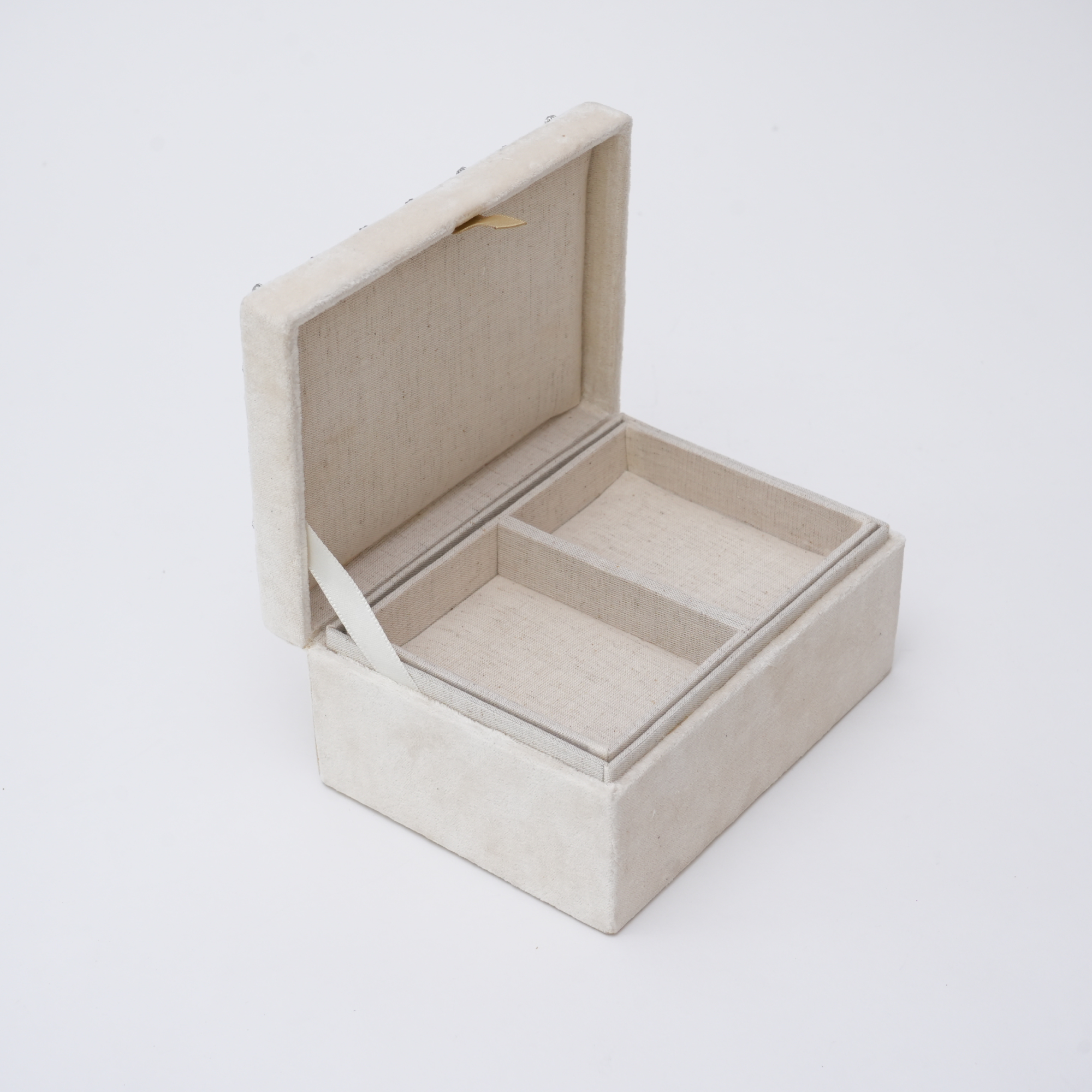 Beaded Ivory Velvet Jewellery Box