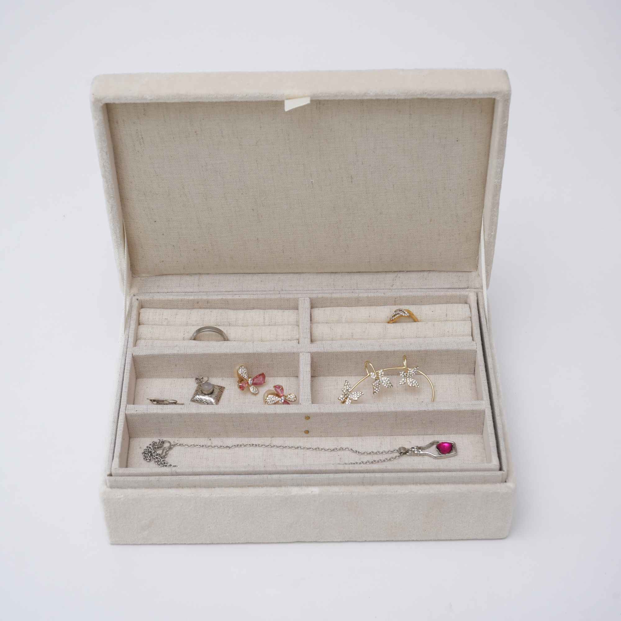 Beaded Ivory Velvet Jewellery Box