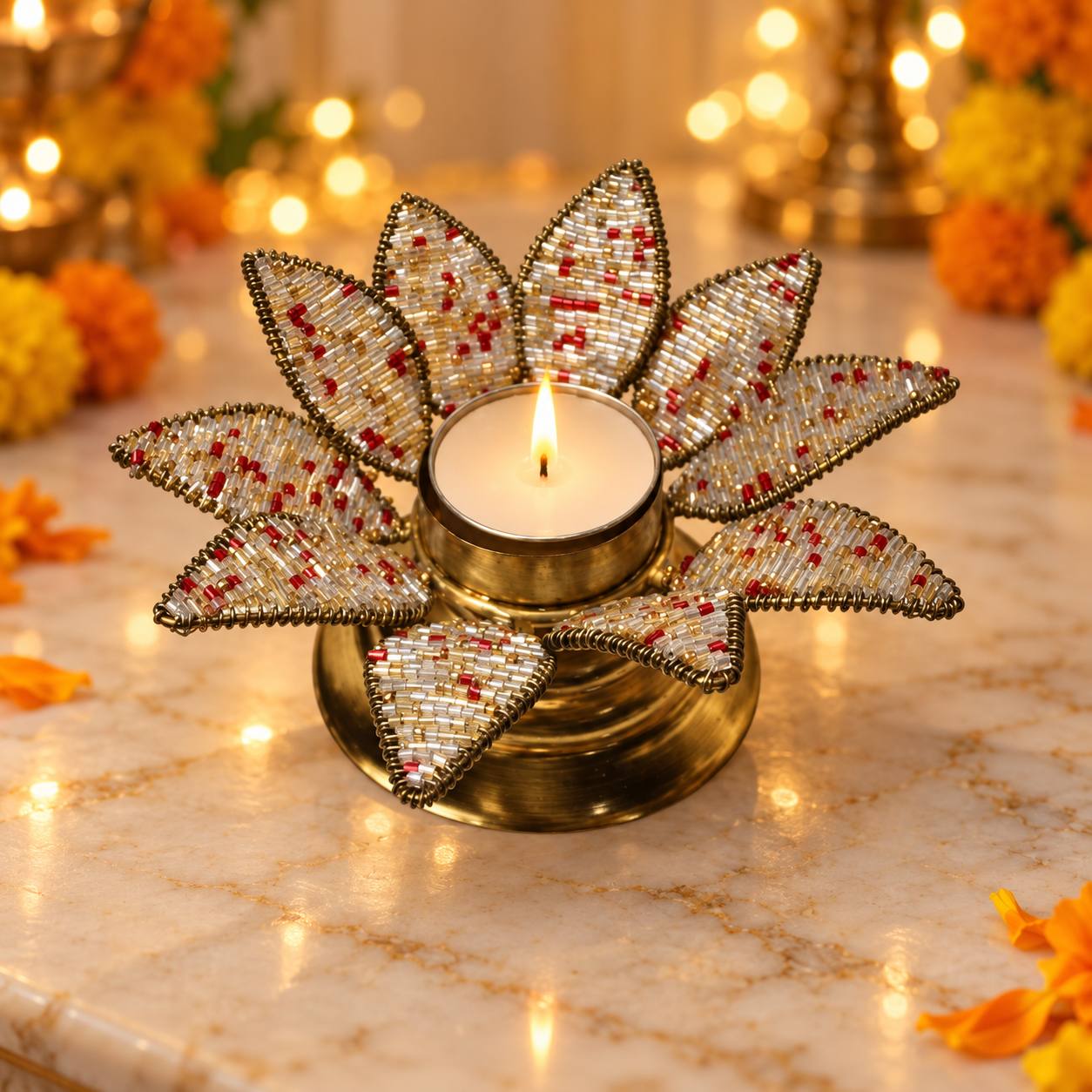  Handcrafted Beaded Lotus Tealight Holder 
