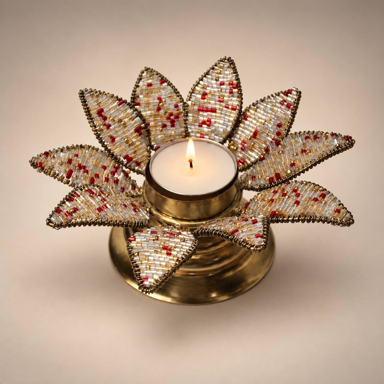 Handcrafted Beaded Lotus Tealight Holder