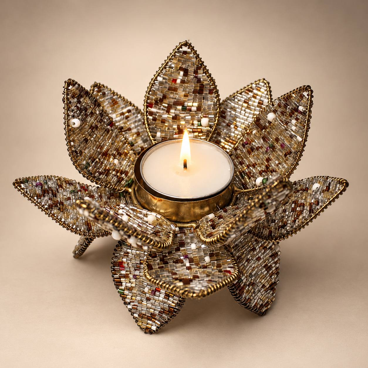 Handcrafted Beaded Lotus Tealight Holder