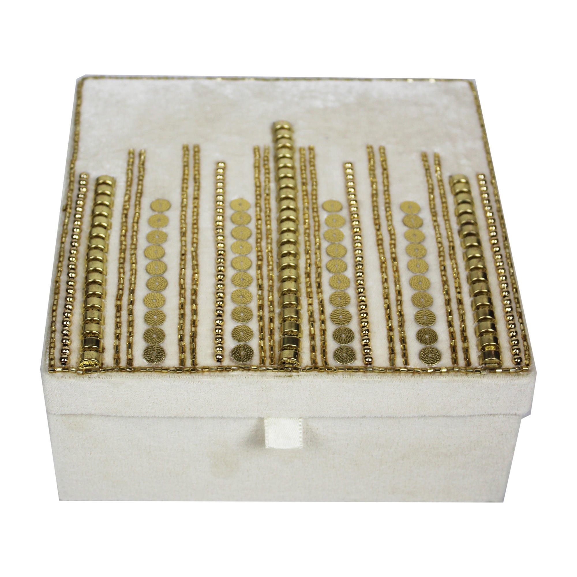 Beige Embroidered Line Design Jewellery Box