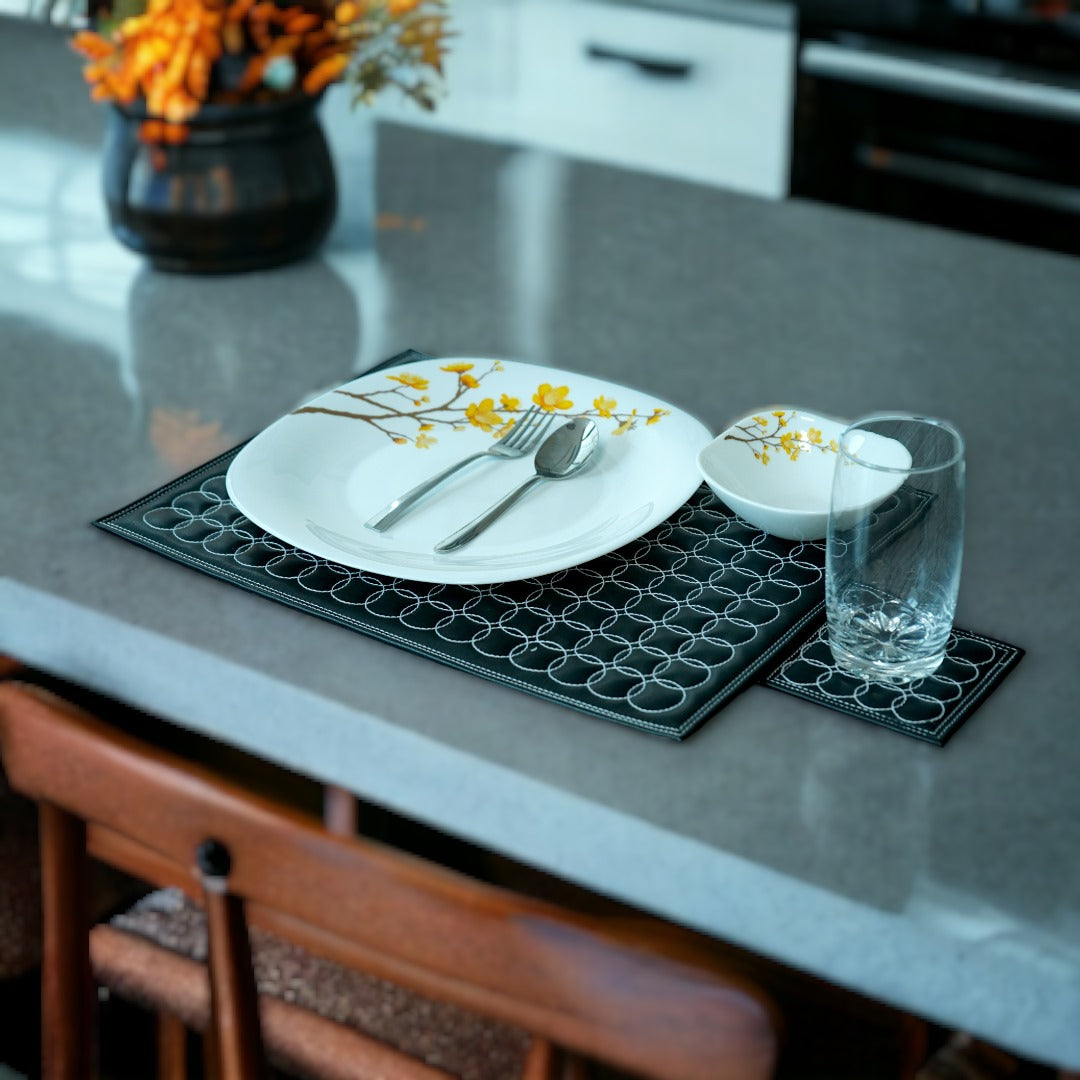 Black Leatherite Placemats Set of Two
