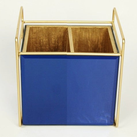 Luxury Blue Glass Cutlery Holder With Two Partition