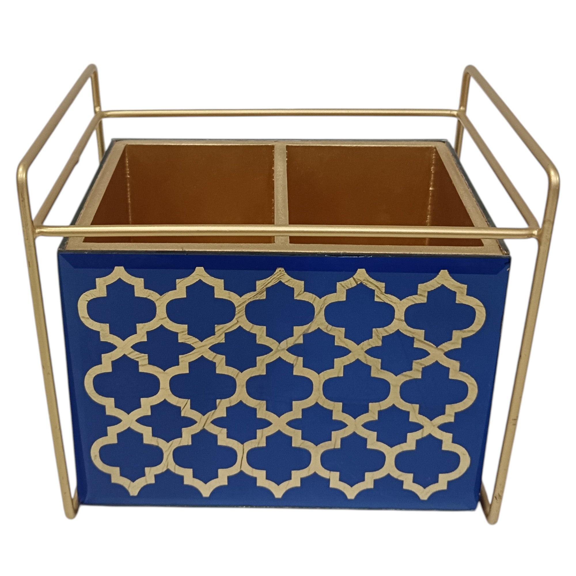 Designer Blue Glass Cutlery Holder With Two Partition