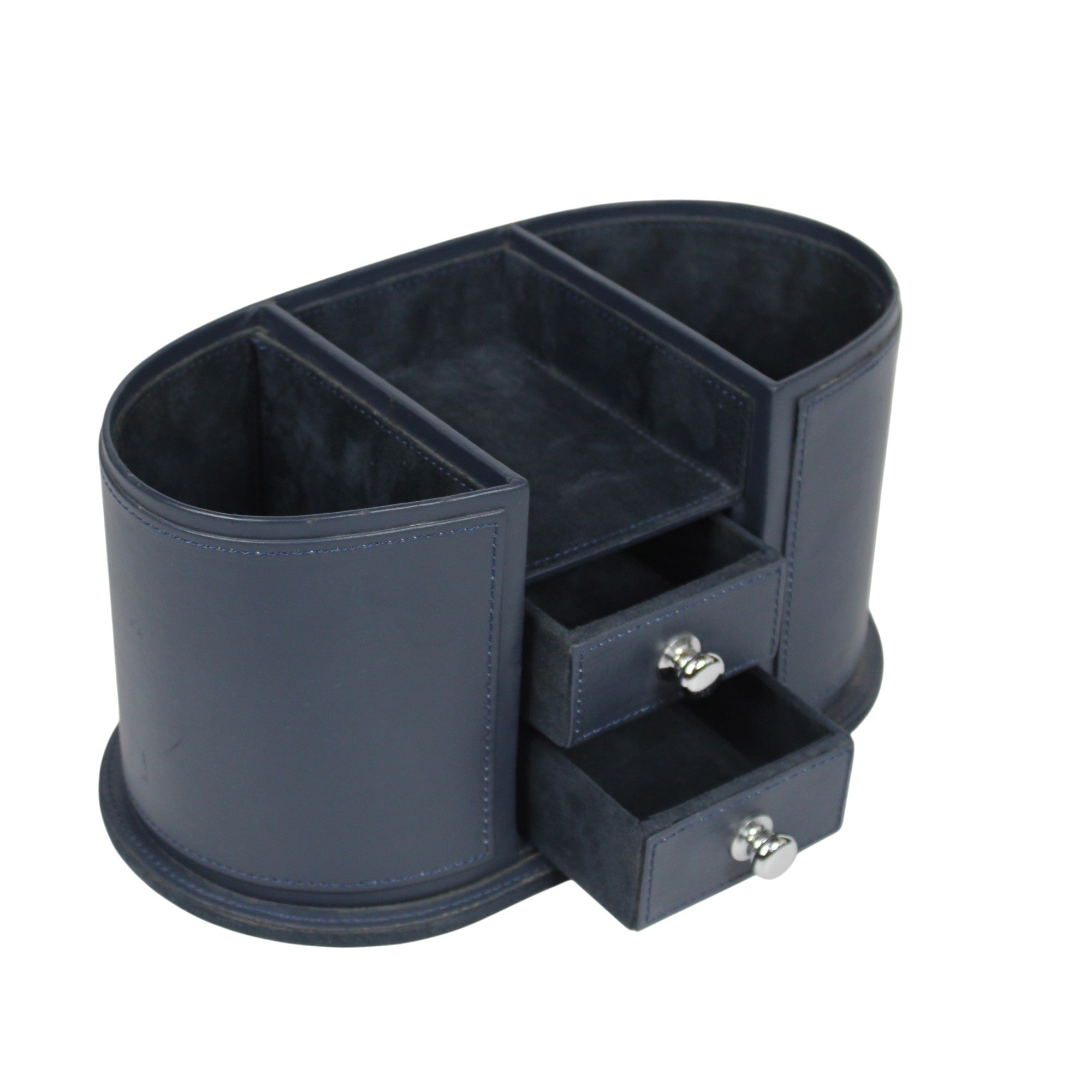 High-Quality Blue PU Stationery Holder with Drawer for Office Desk or Table