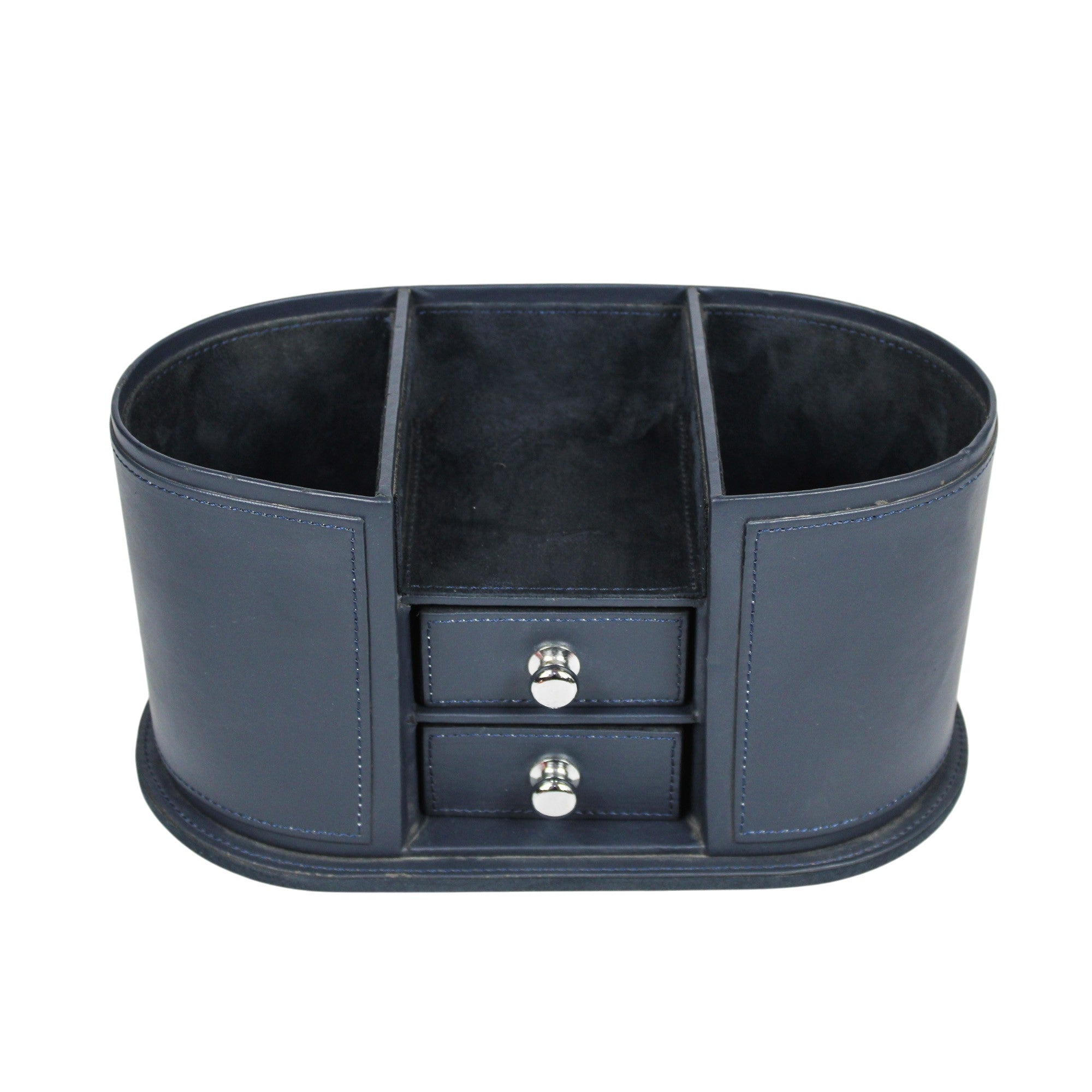 High-Quality Blue PU Stationery Holder with Drawer for Office Desk or Table