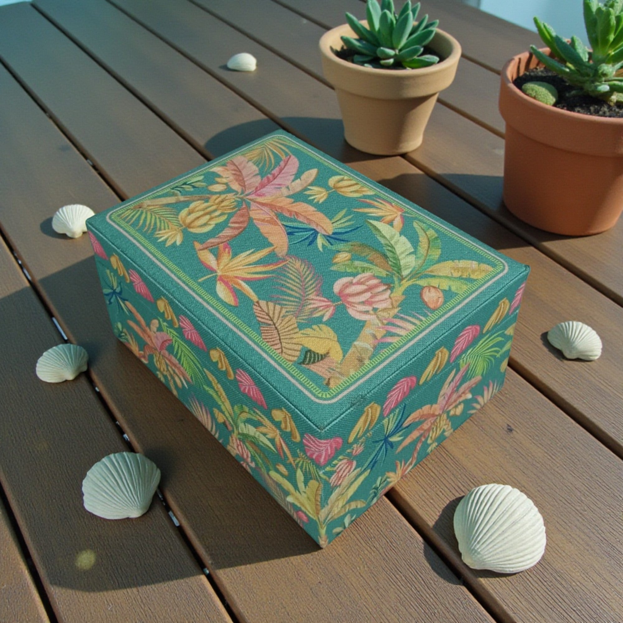 Tropical Floral Fabric-Wrapped Decorative Storage Box