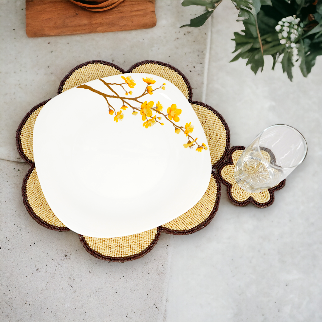 Beaded Embroidered Coaster Set of Four